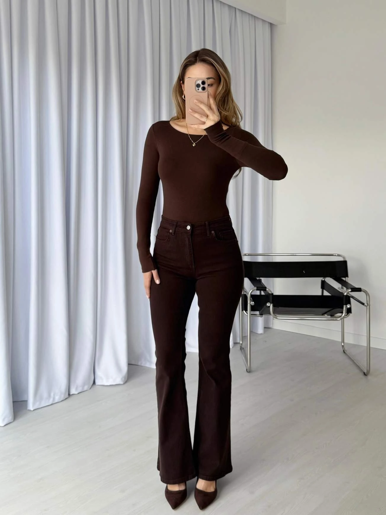 Yüksek Bel Likralı İspanyol Paça Jean