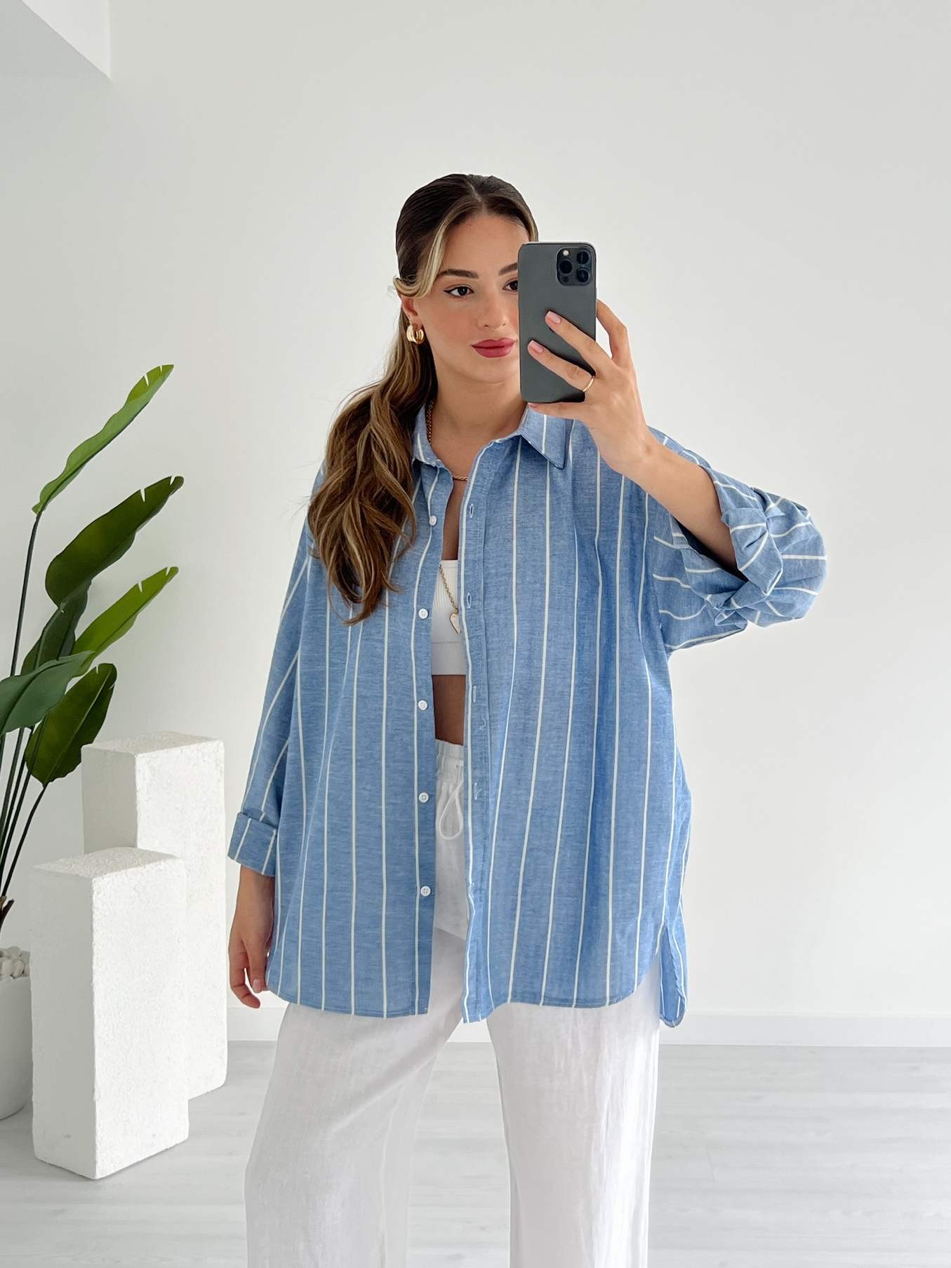 Çizgili Oversize Gömlek