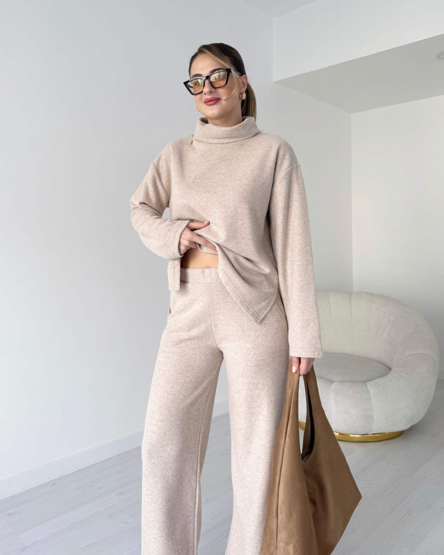 Balıkçı Yaka Selanik Kumaş İkili Takım - Taş