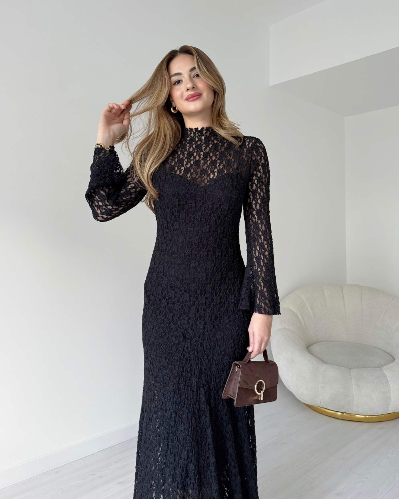 Eteği Volanlı MAURO Dantel Elbise