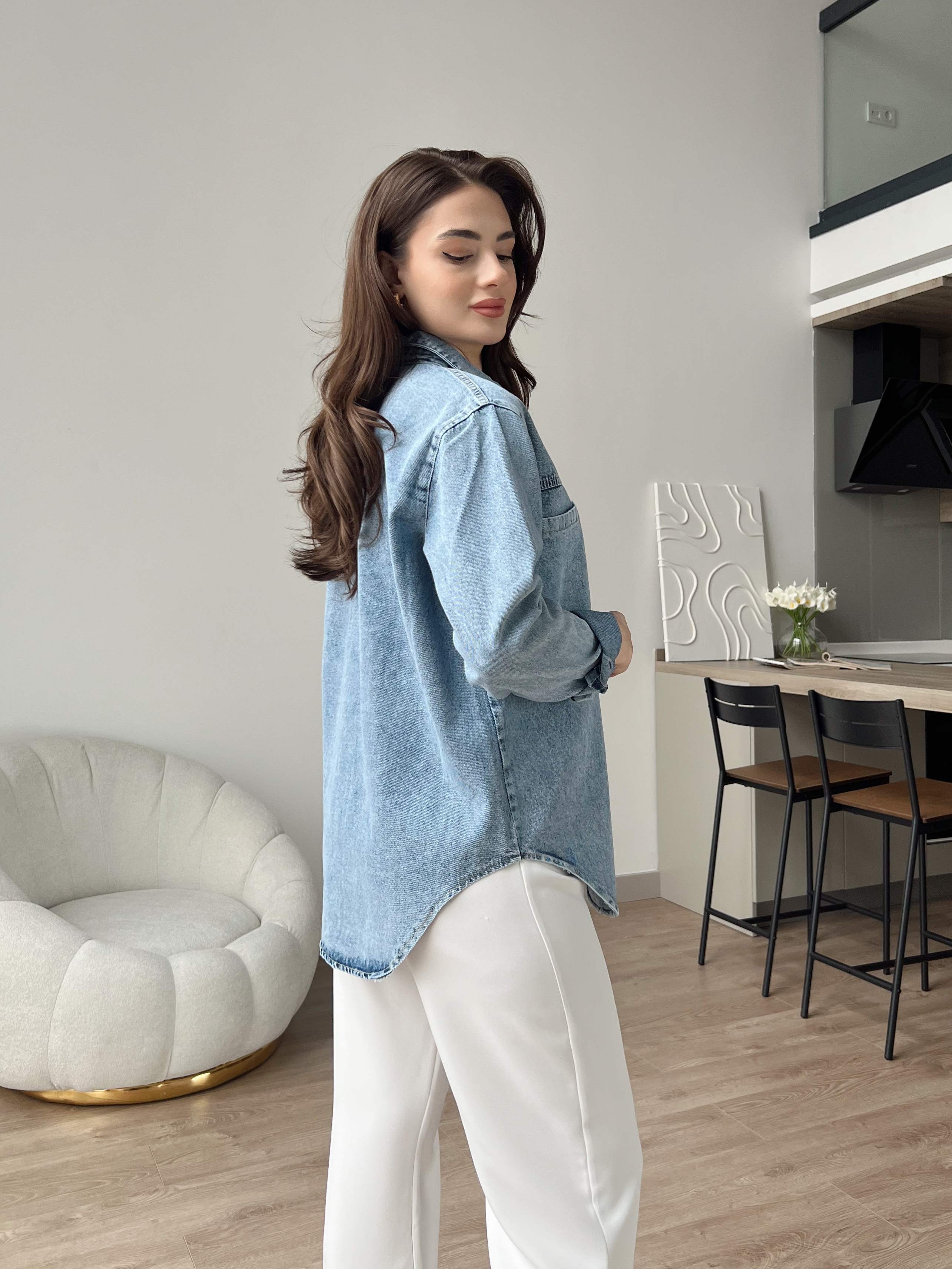 Çıtçıtlı Denim Gömlek - Kar Yıkama
