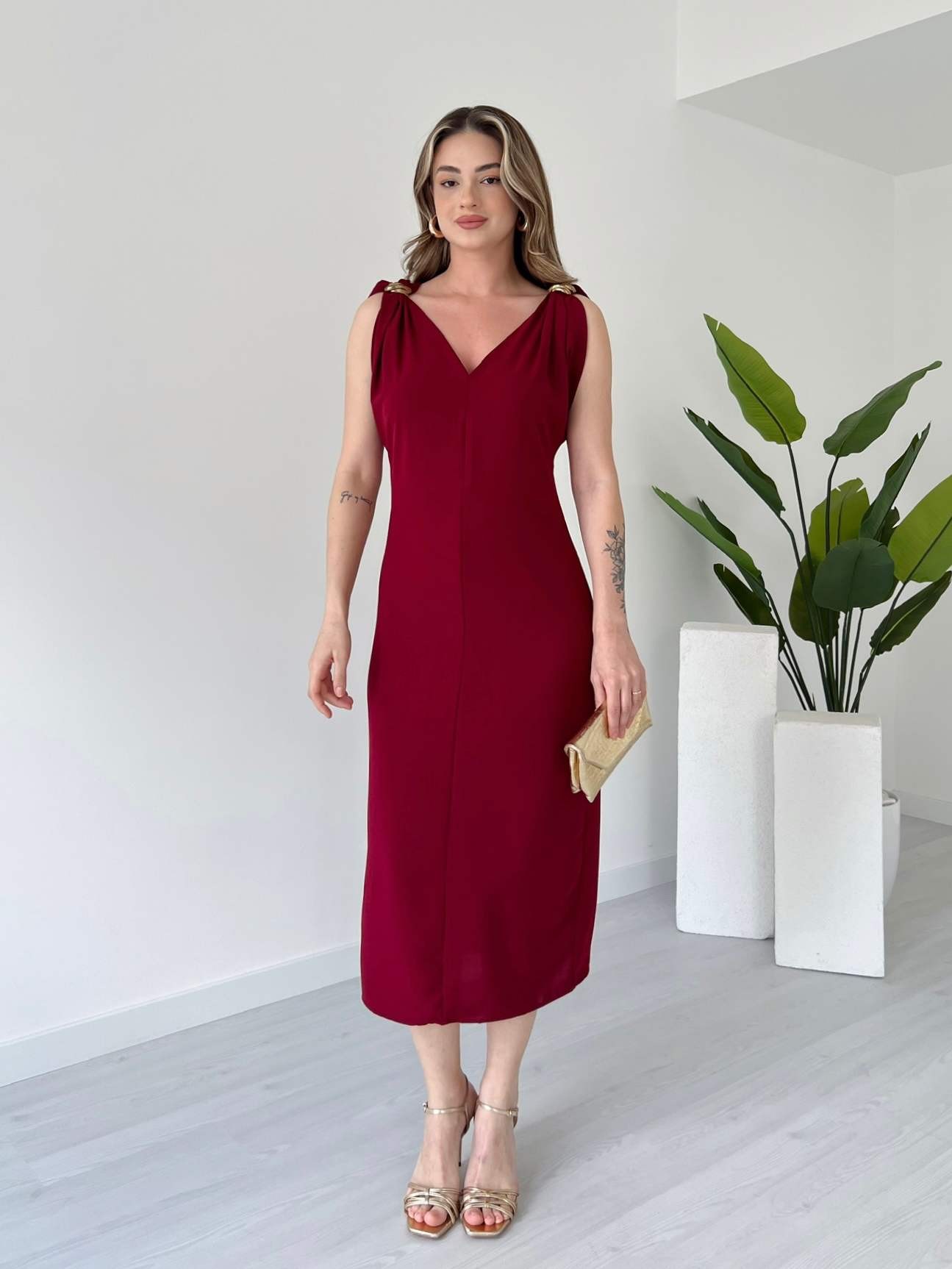 Askısı Toka Detaylı MABEL Elbise - Bordo