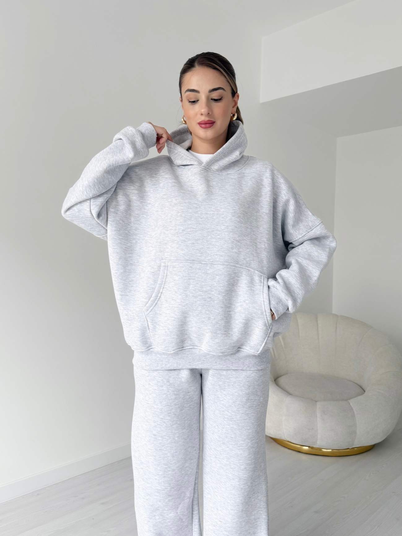 Üç İplik İçi Polarlı Oversize Eşofman Takımı