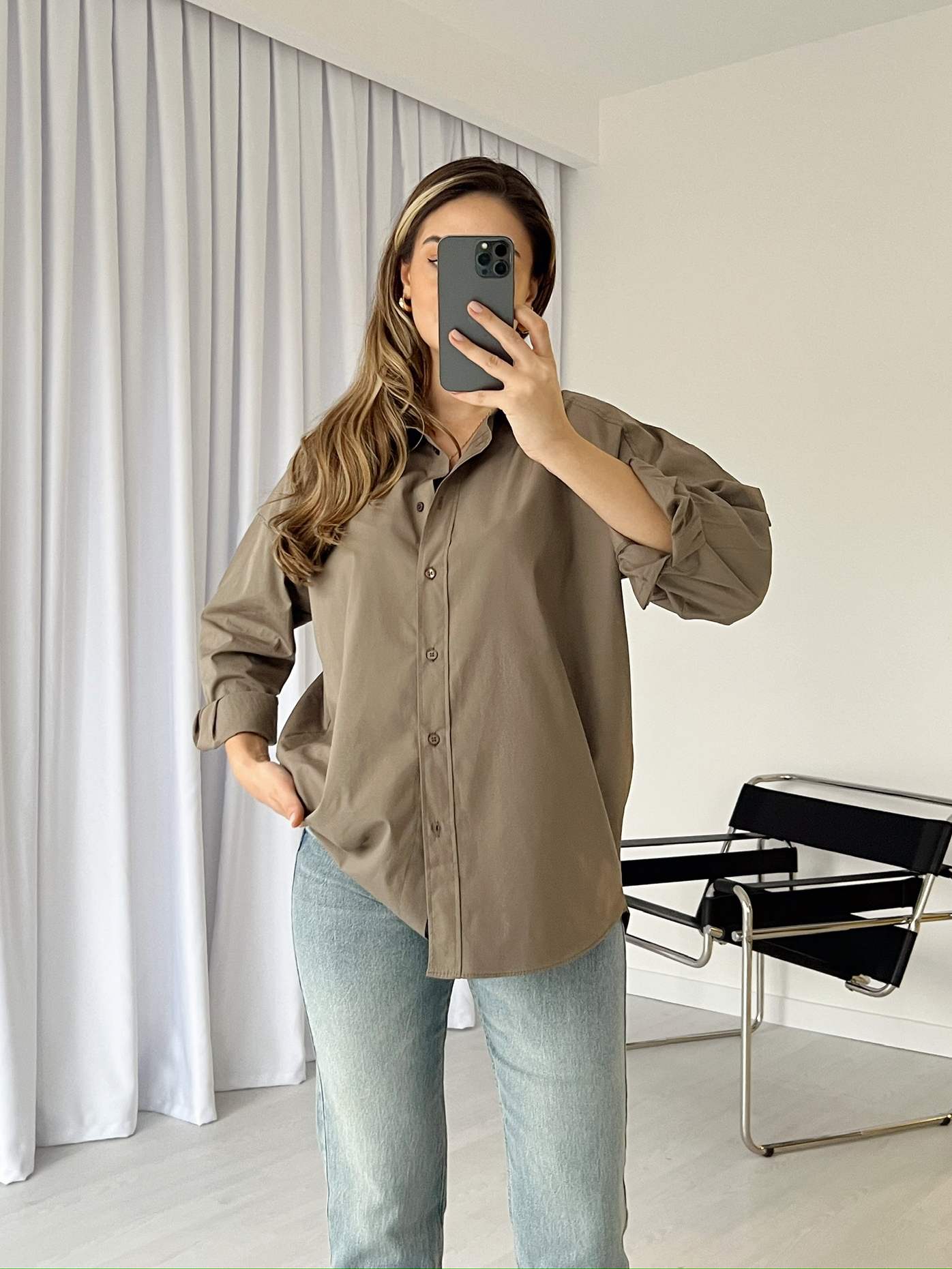 Oversize Arkası Uzun Basic Poplin Gömlek