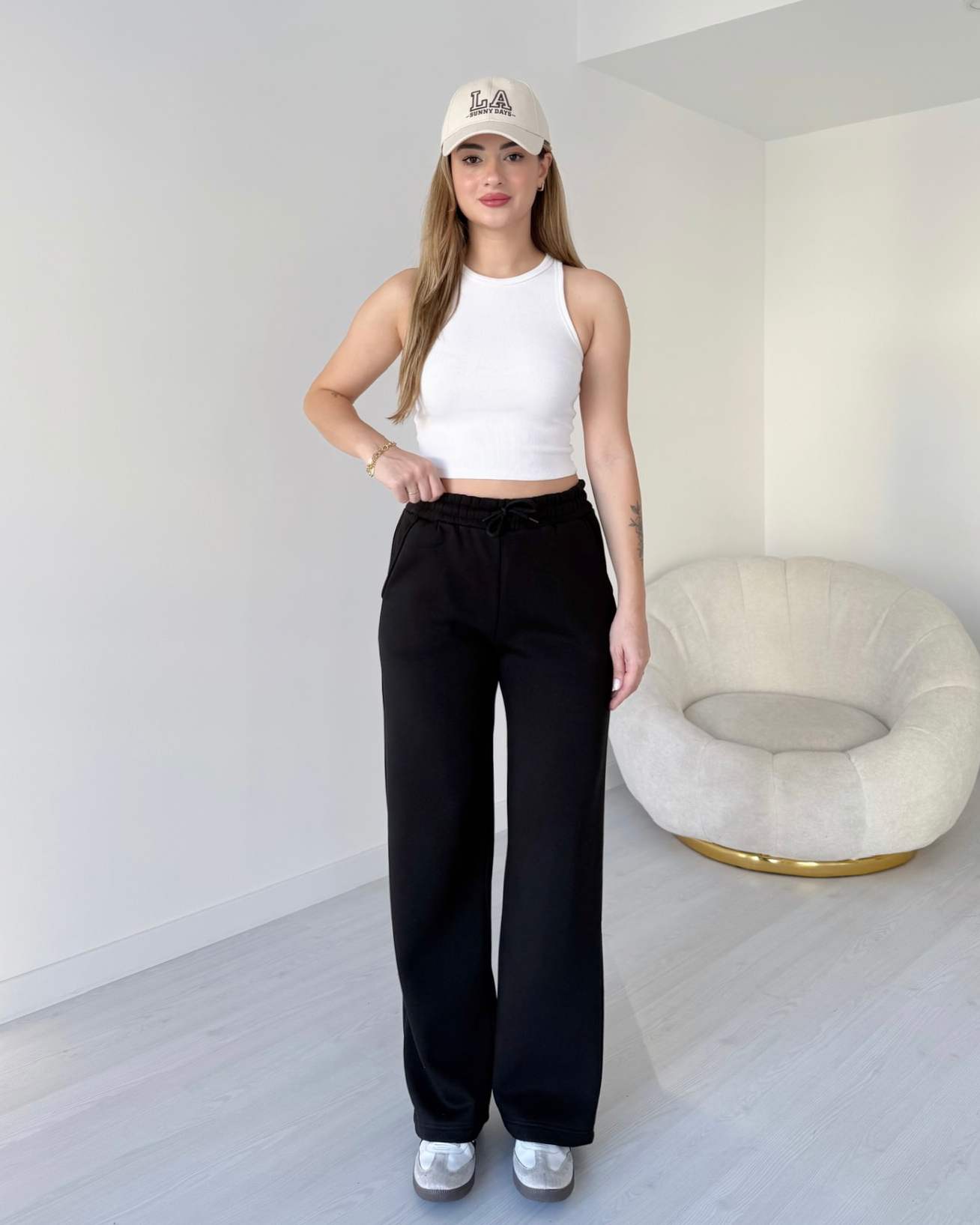 içi Polarlı Bol Paça Eşofman Altı - Siyah