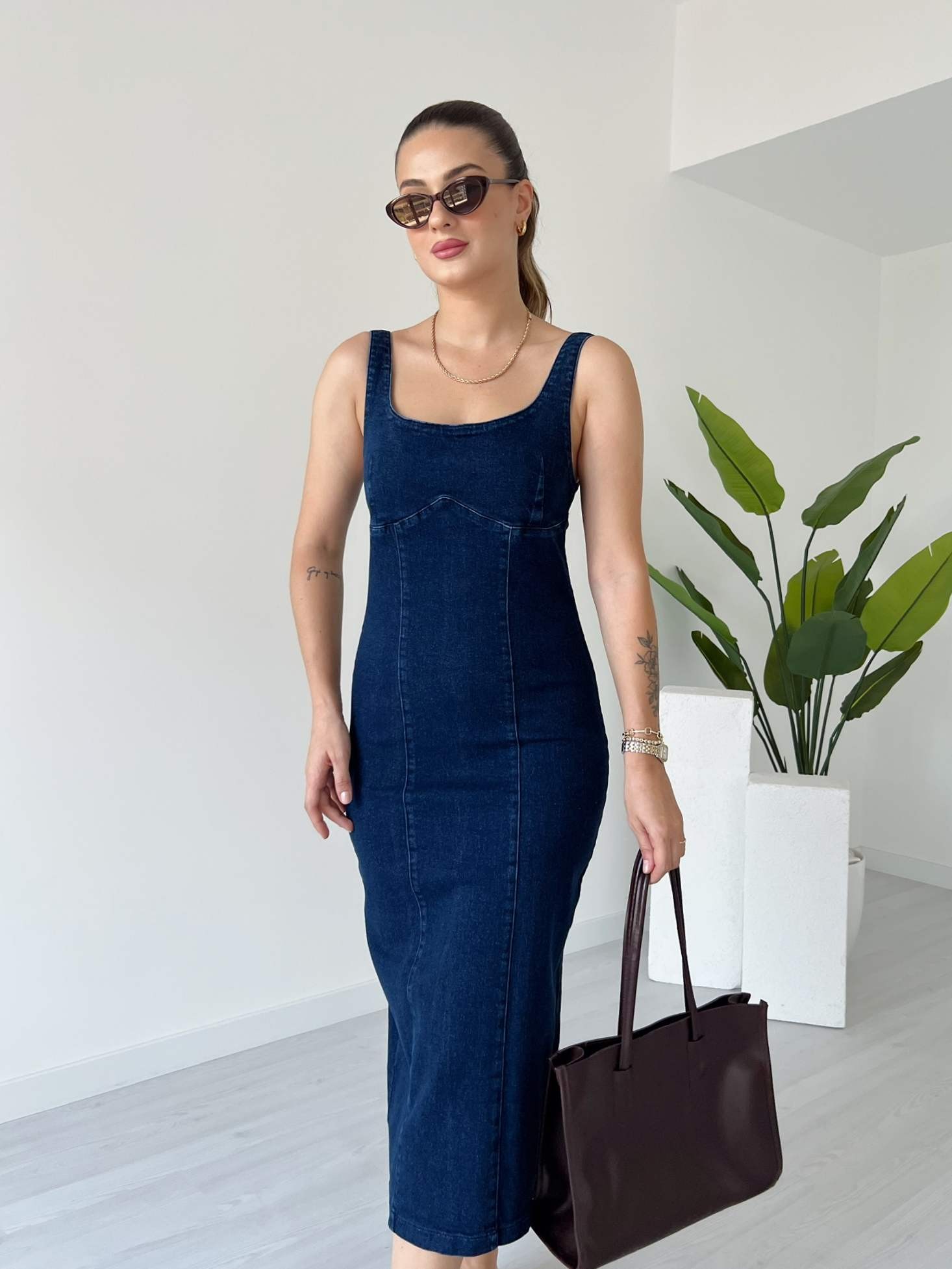 Askılı Denim Elbise