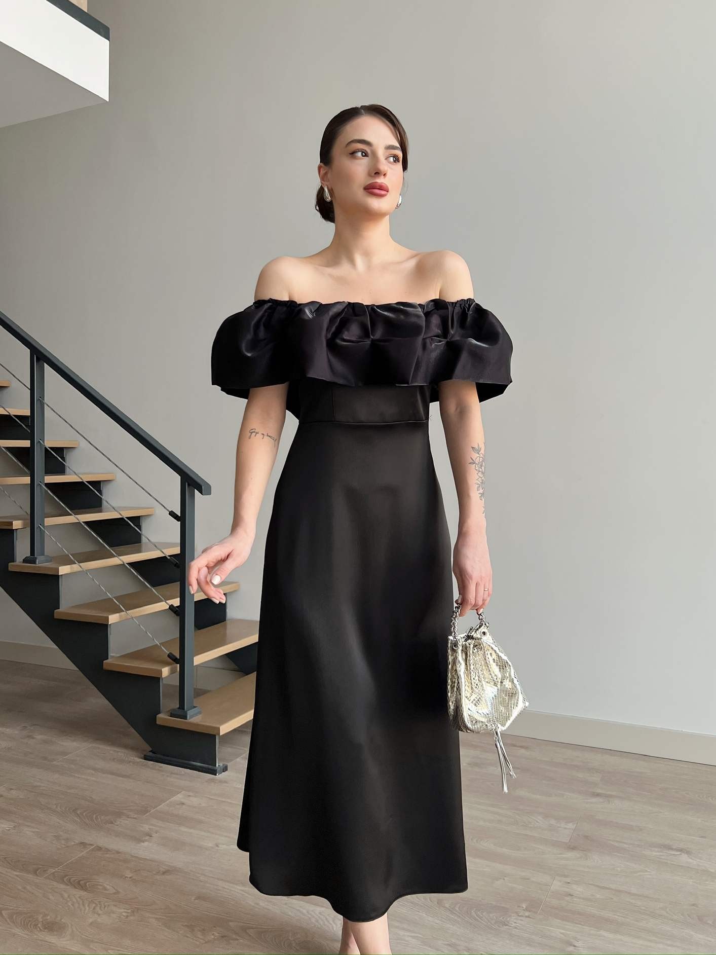 STONES Midi Elbise - Siyah