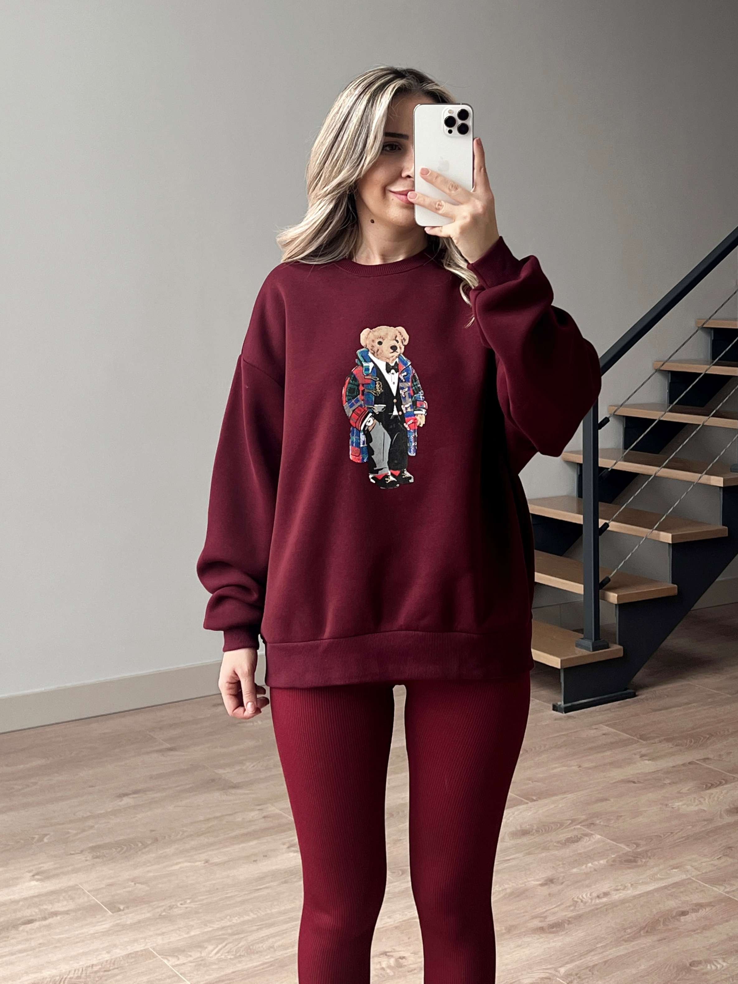 Teddy Baskılı İçi Polar Sweatshirt