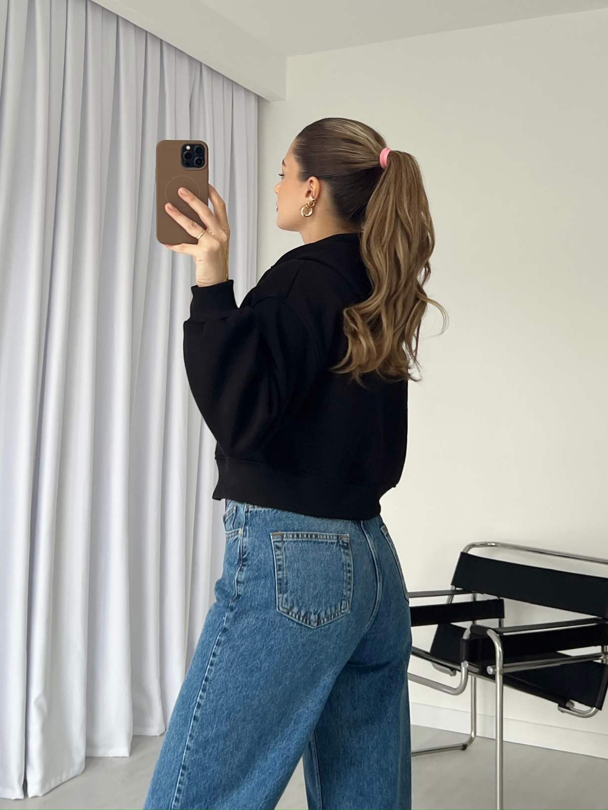 Fermuarlı Crop Basic Sweatshirt