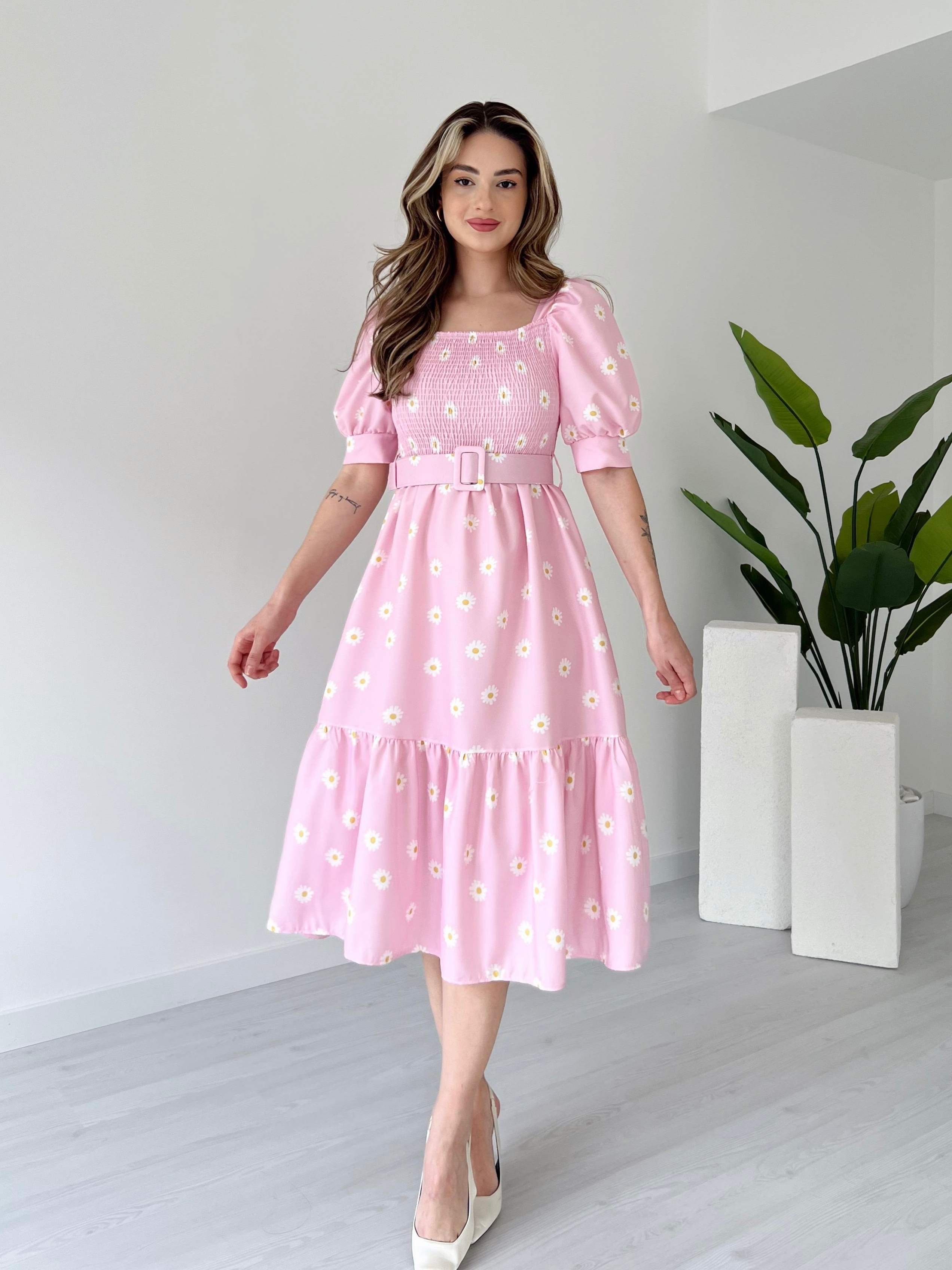 Papatya Desen Gipeli Elbise - Pembe