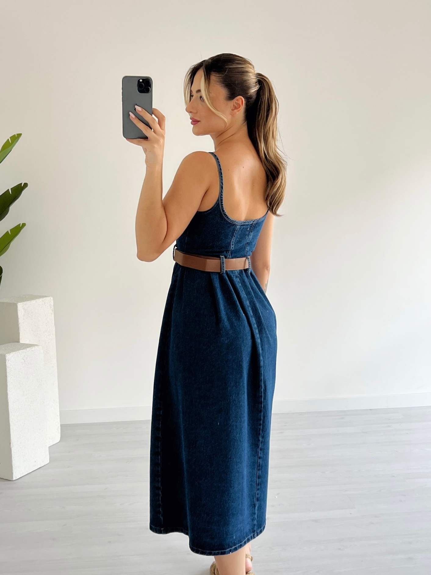 Askılı Denim Elbise
