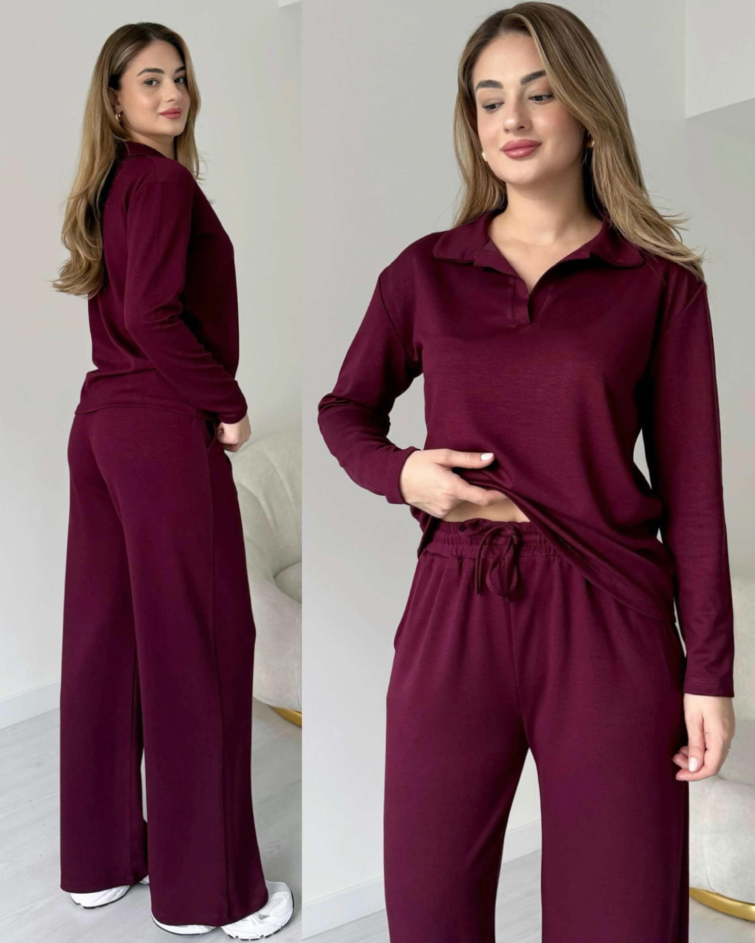 Polo Yaka İkili Basic Takım - Bordo