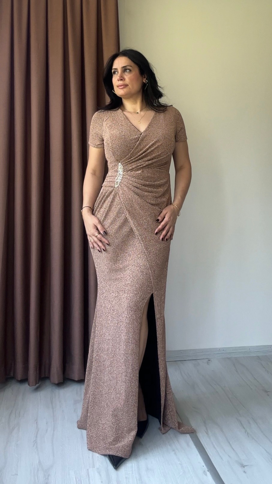 Simya Taş Detay Abiye - Bronz