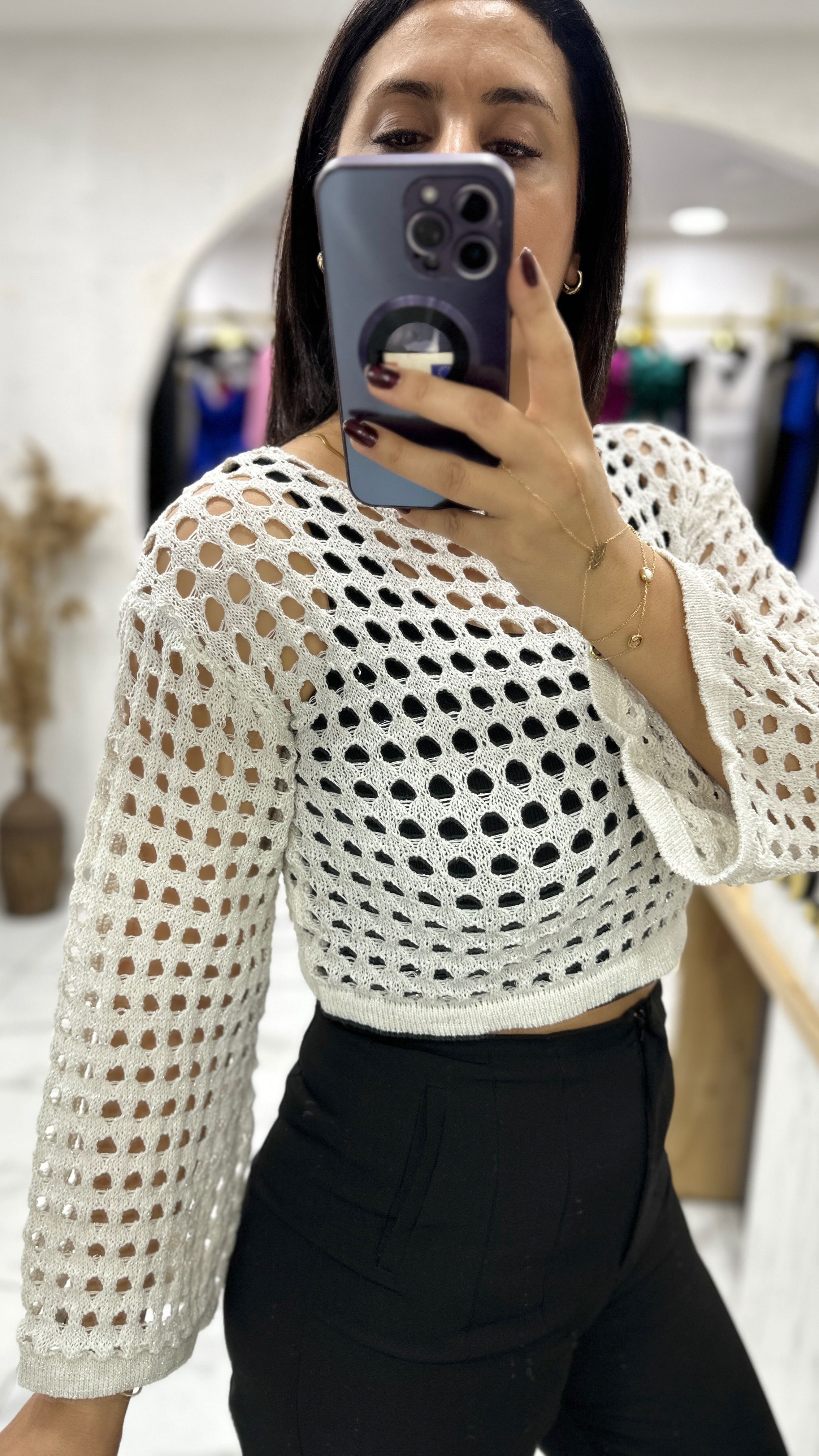 Simli File Crop - Krem