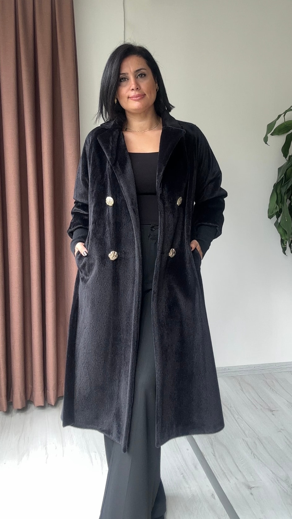 Urban Düğmeli Kaban - Siyah