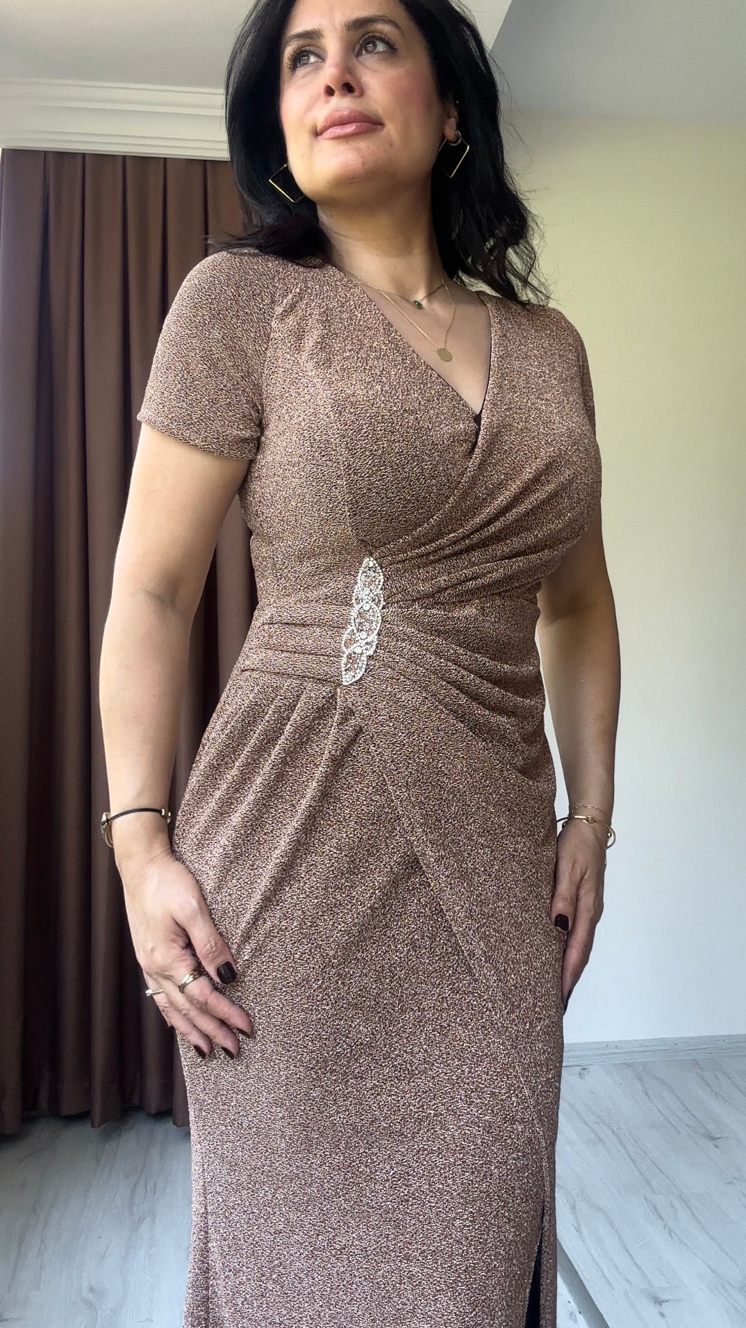 Simya Taş Detay Abiye - Bronz