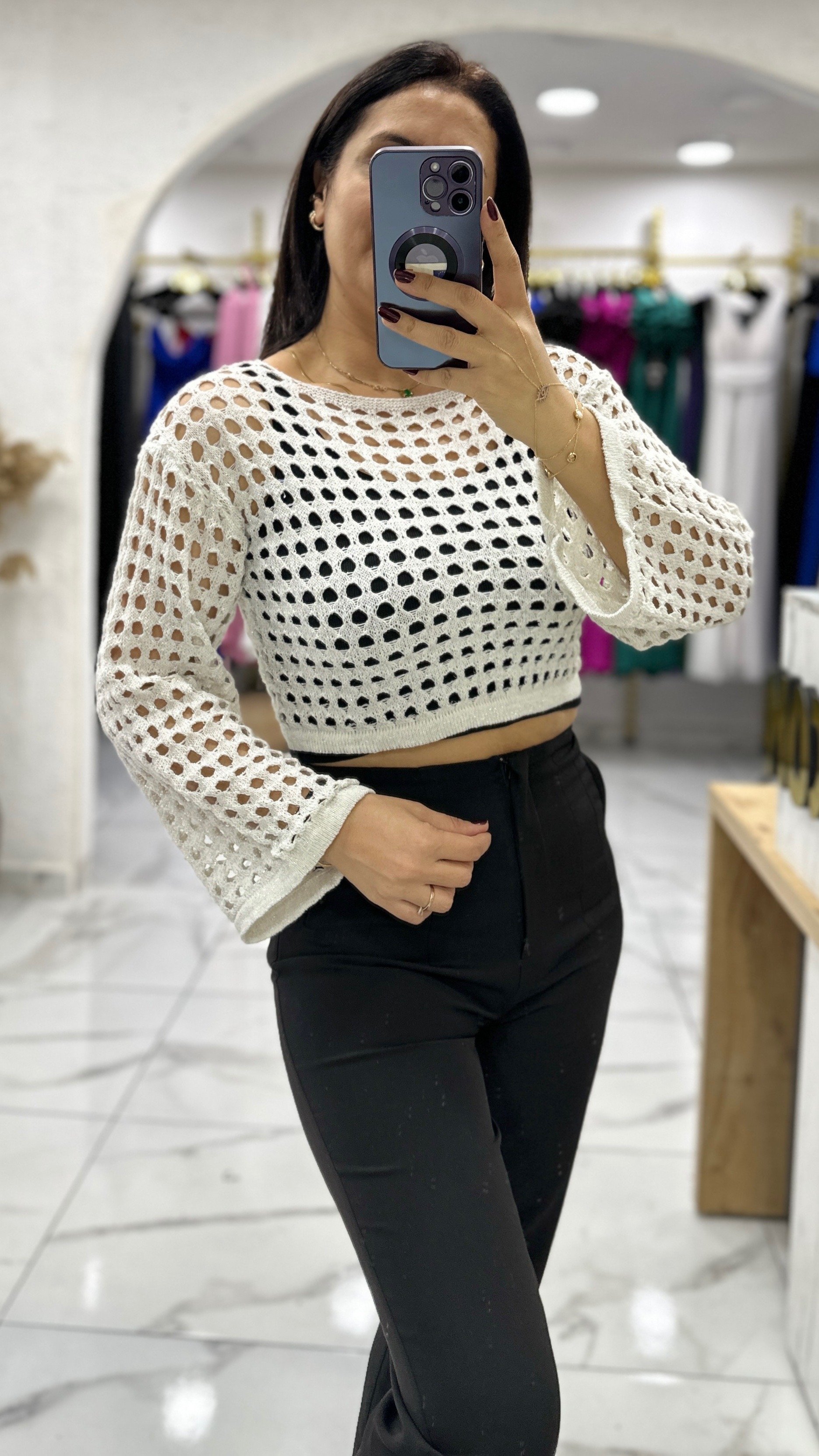 Simli File Crop - Krem