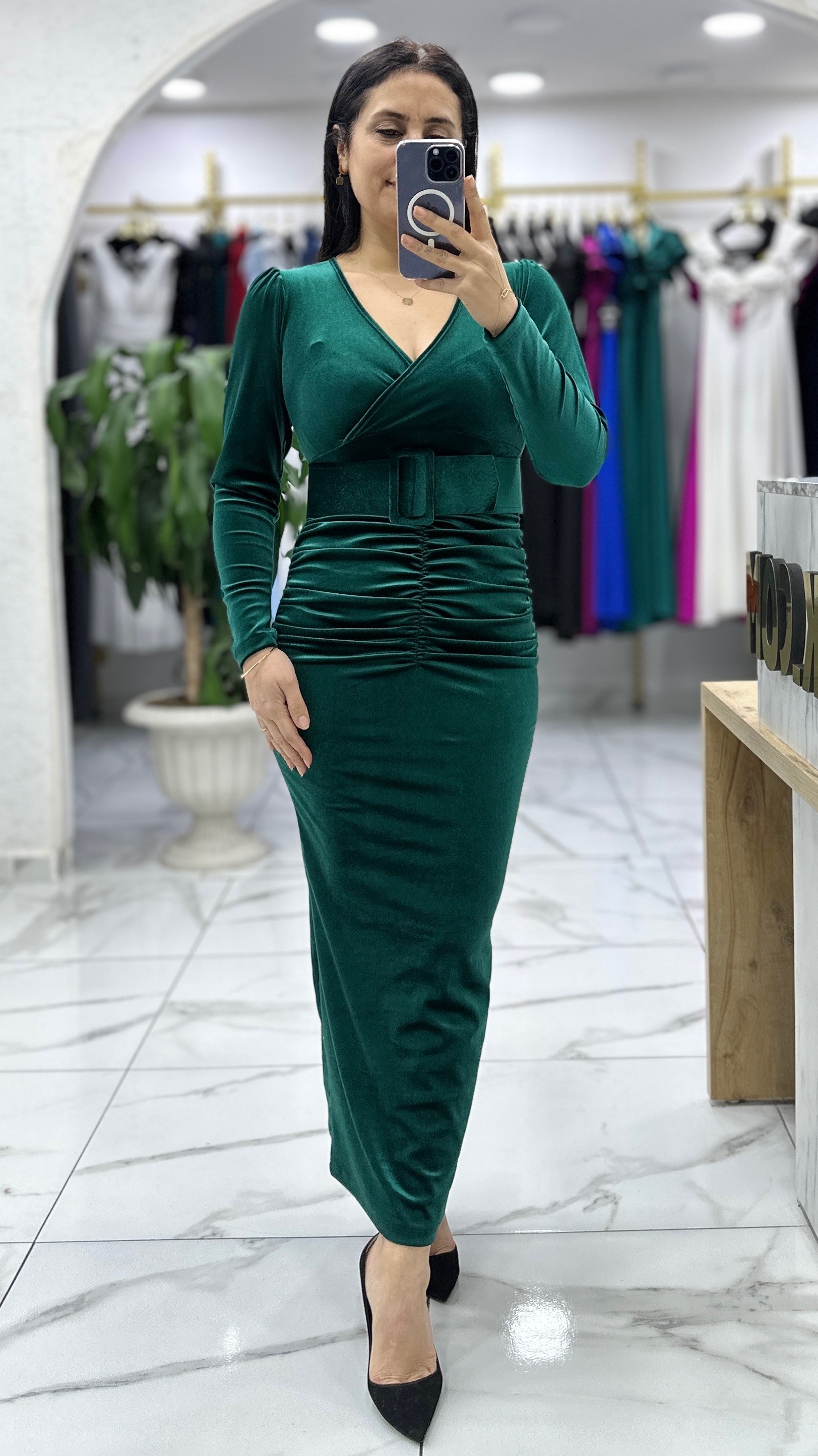 Gose Drapeli Maxi Elbise - Yeşil