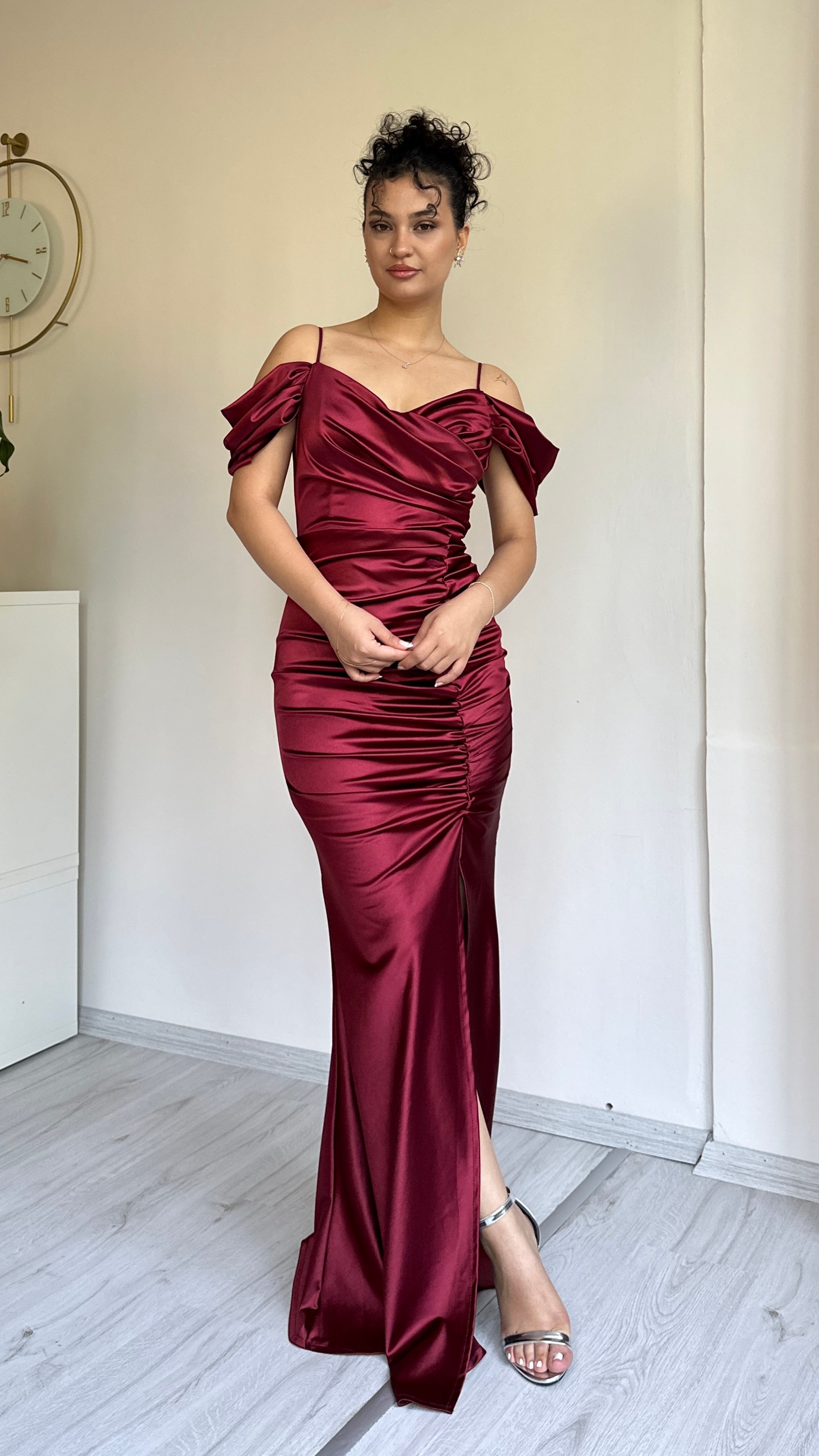 Leyal Drapeli Abiye - Bordo