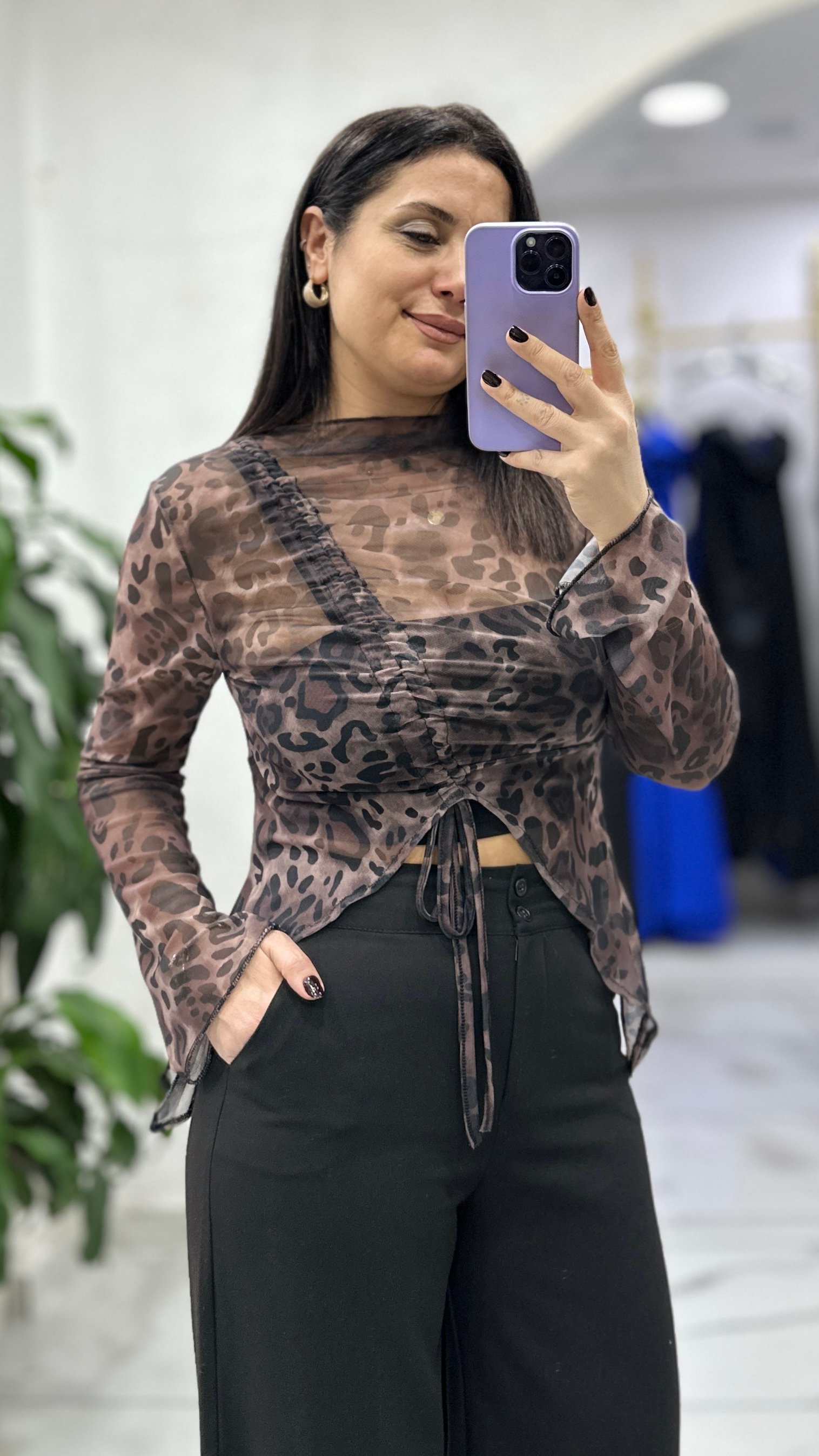Leima Büzgülü Crop - Kahverengi