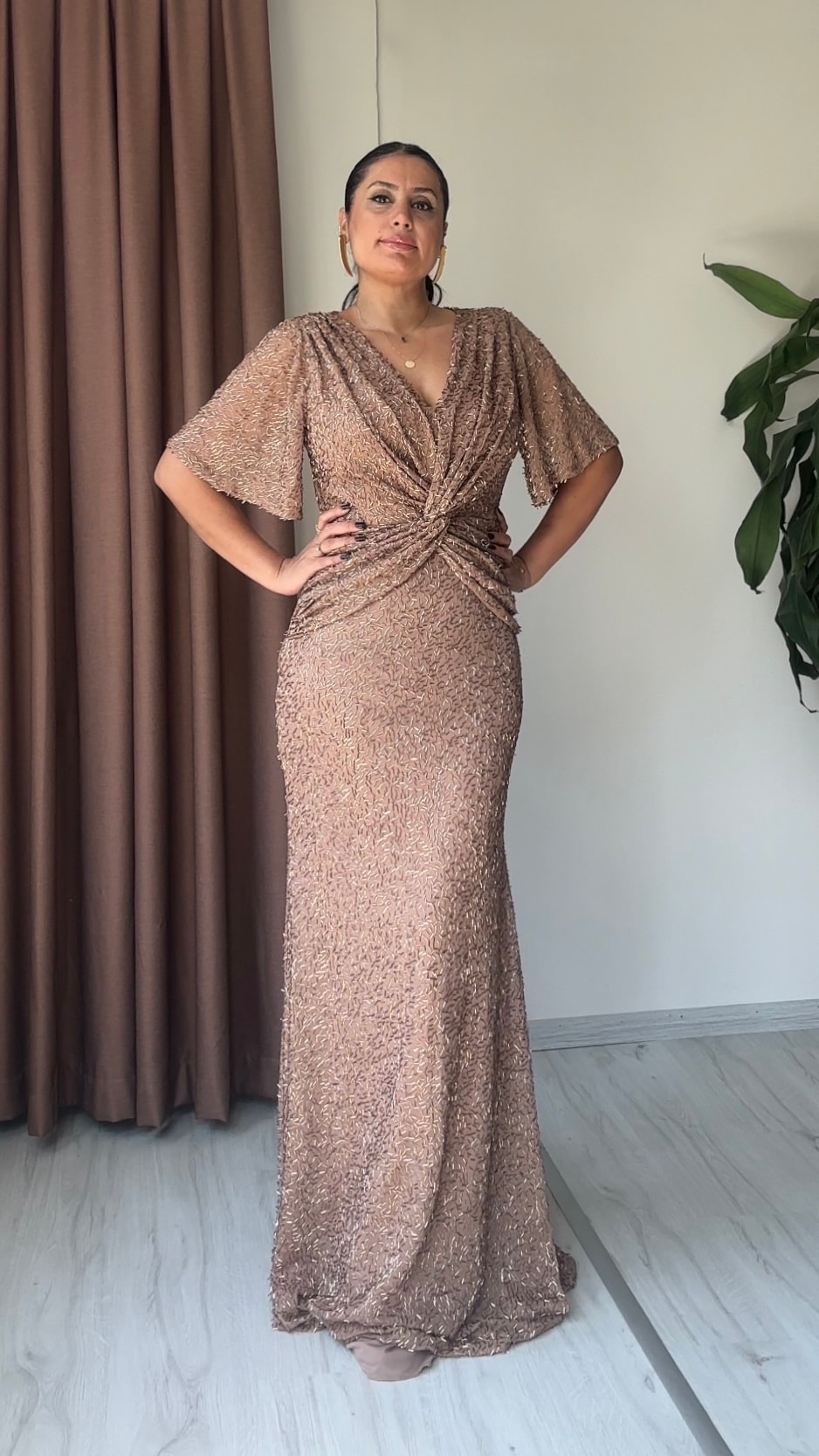 Melis İşlemeli Tasarım Abiye - Bronz