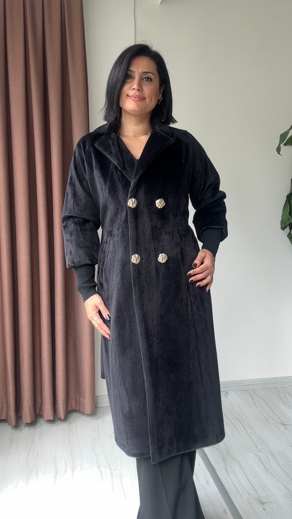 Urban Düğmeli Kaban - Siyah
