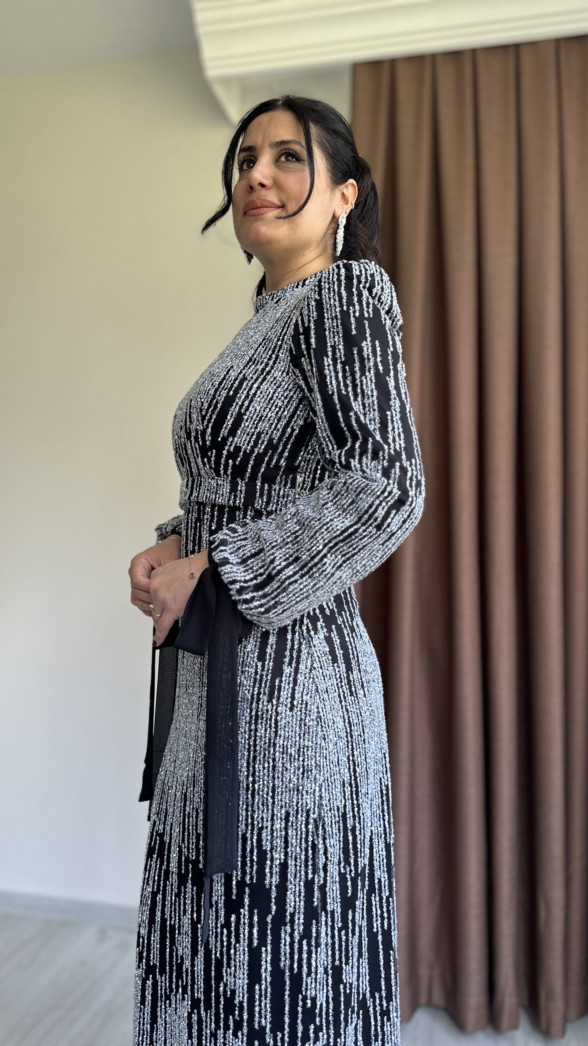 Selena Taşlı Abiye - Siyah