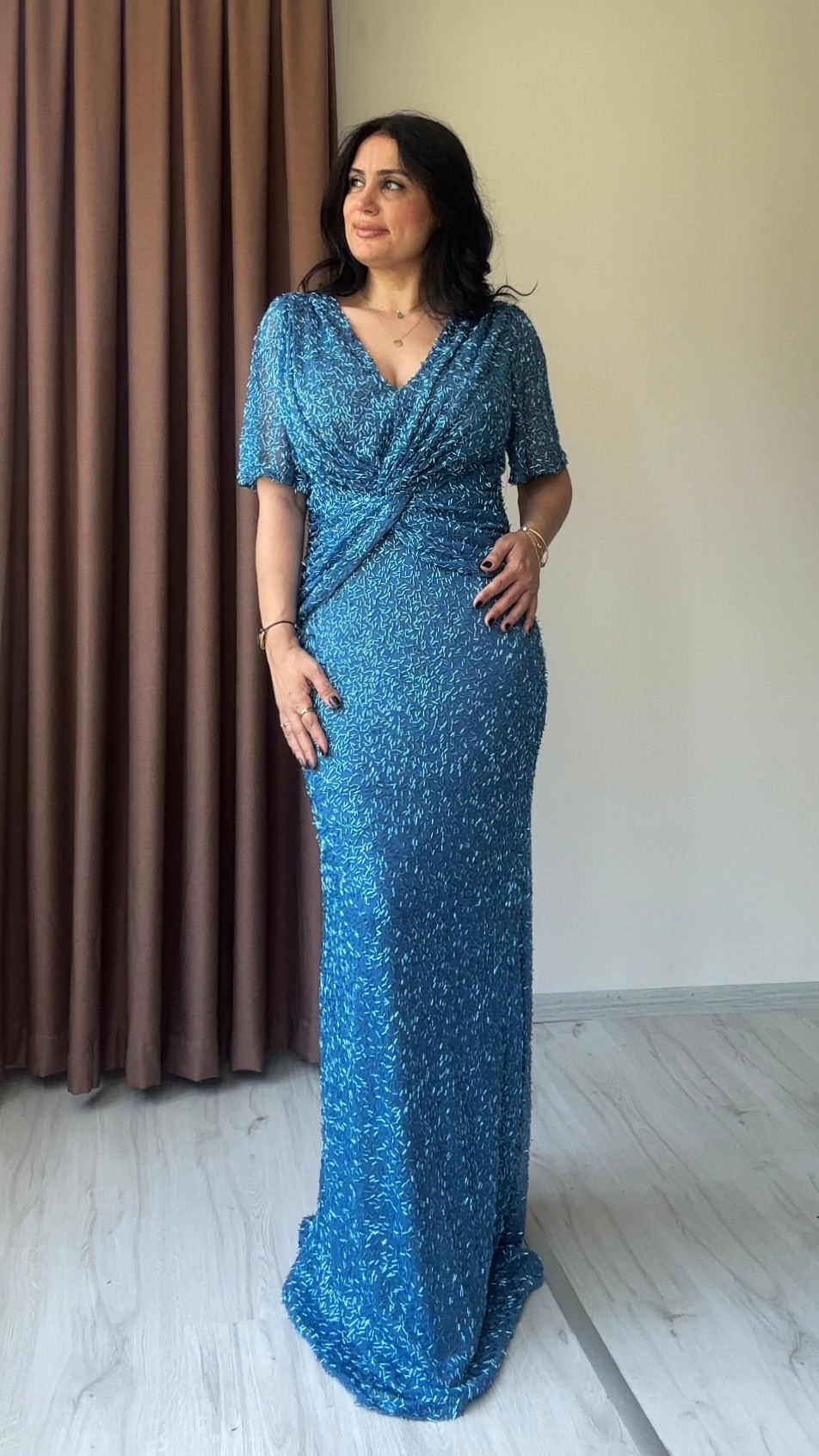 Melis İşlemeli Tasarım Abiye - indigo