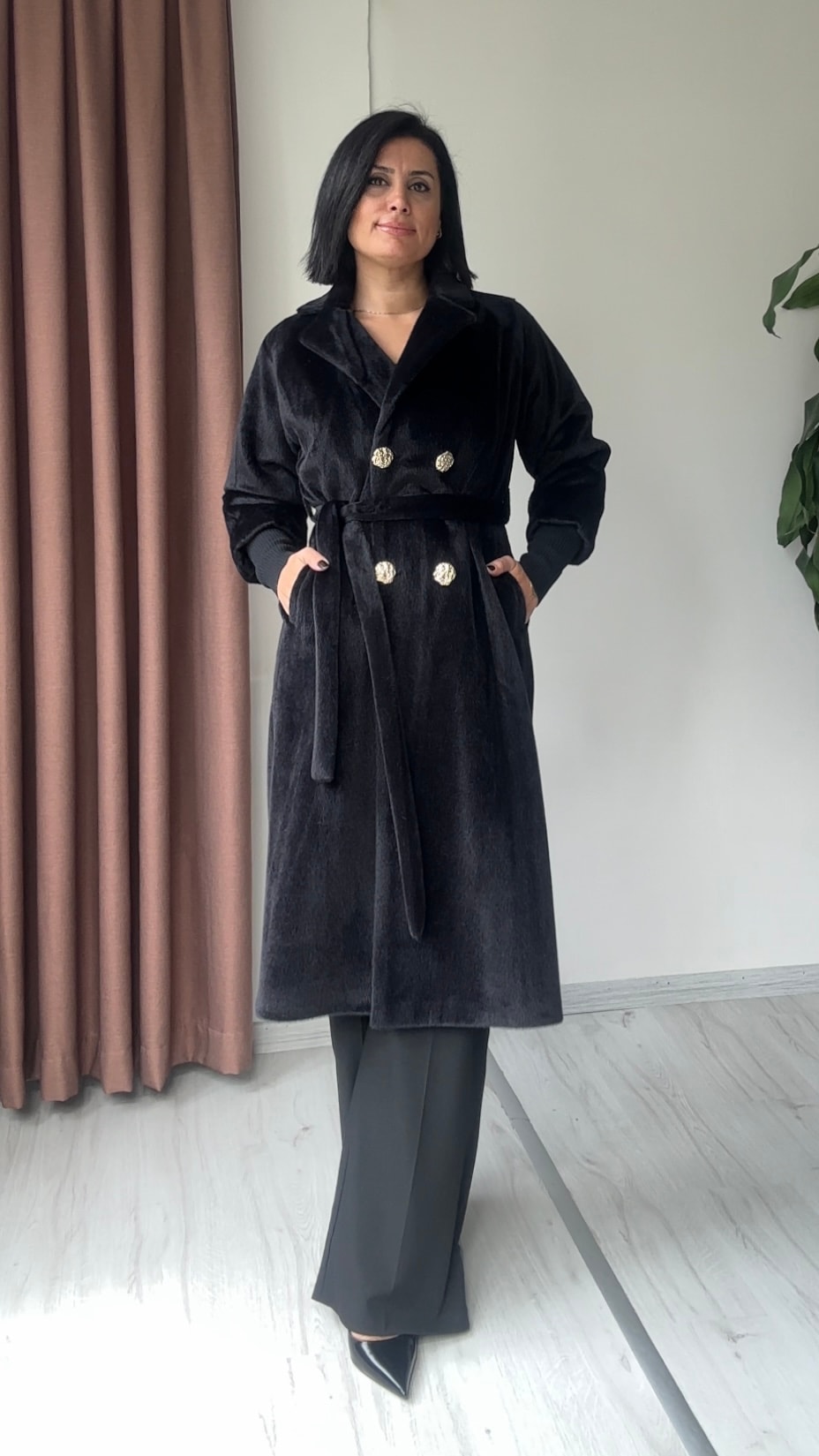 Urban Düğmeli Kaban - Siyah