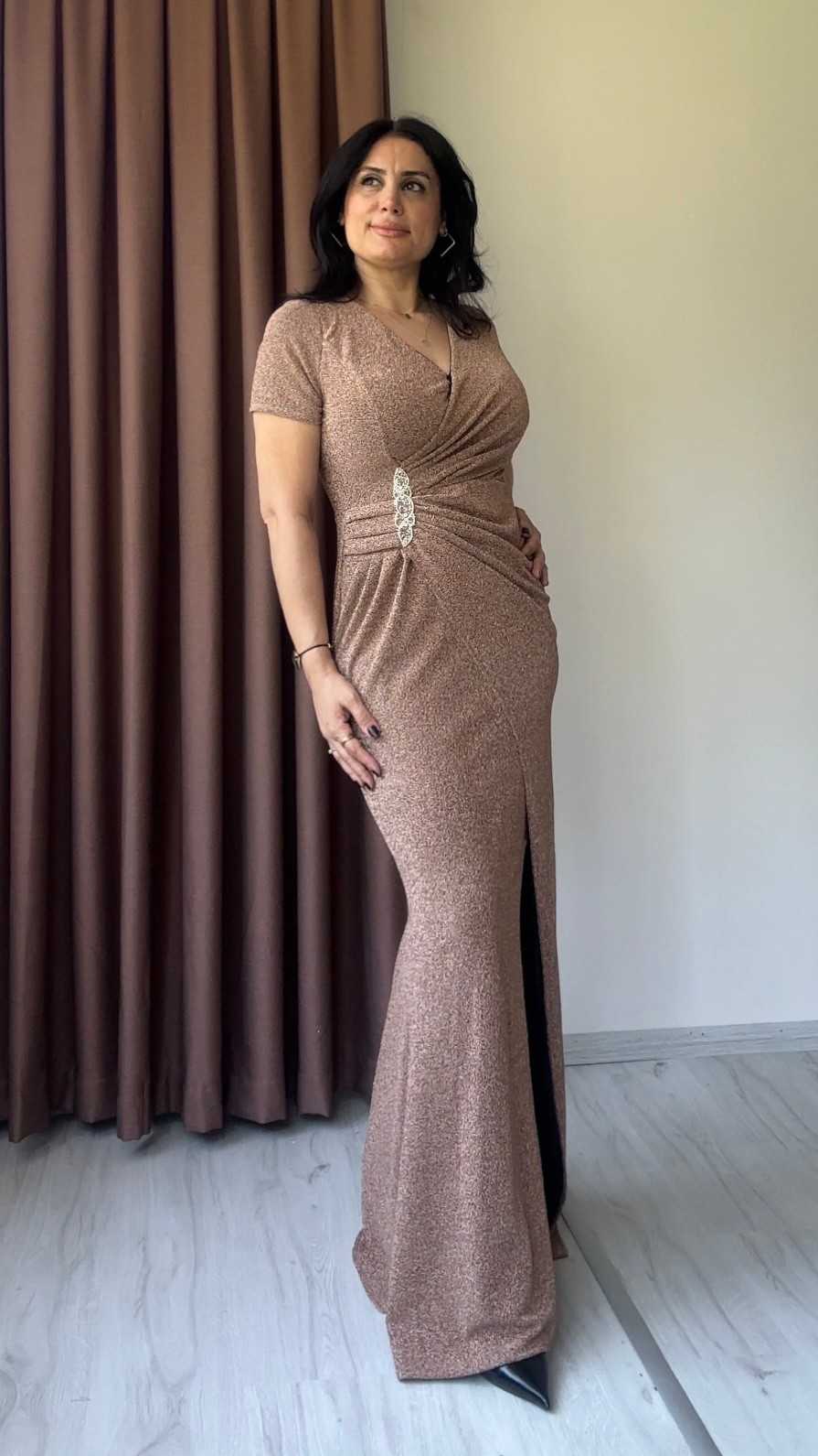 Simya Taş Detay Abiye - Bronz