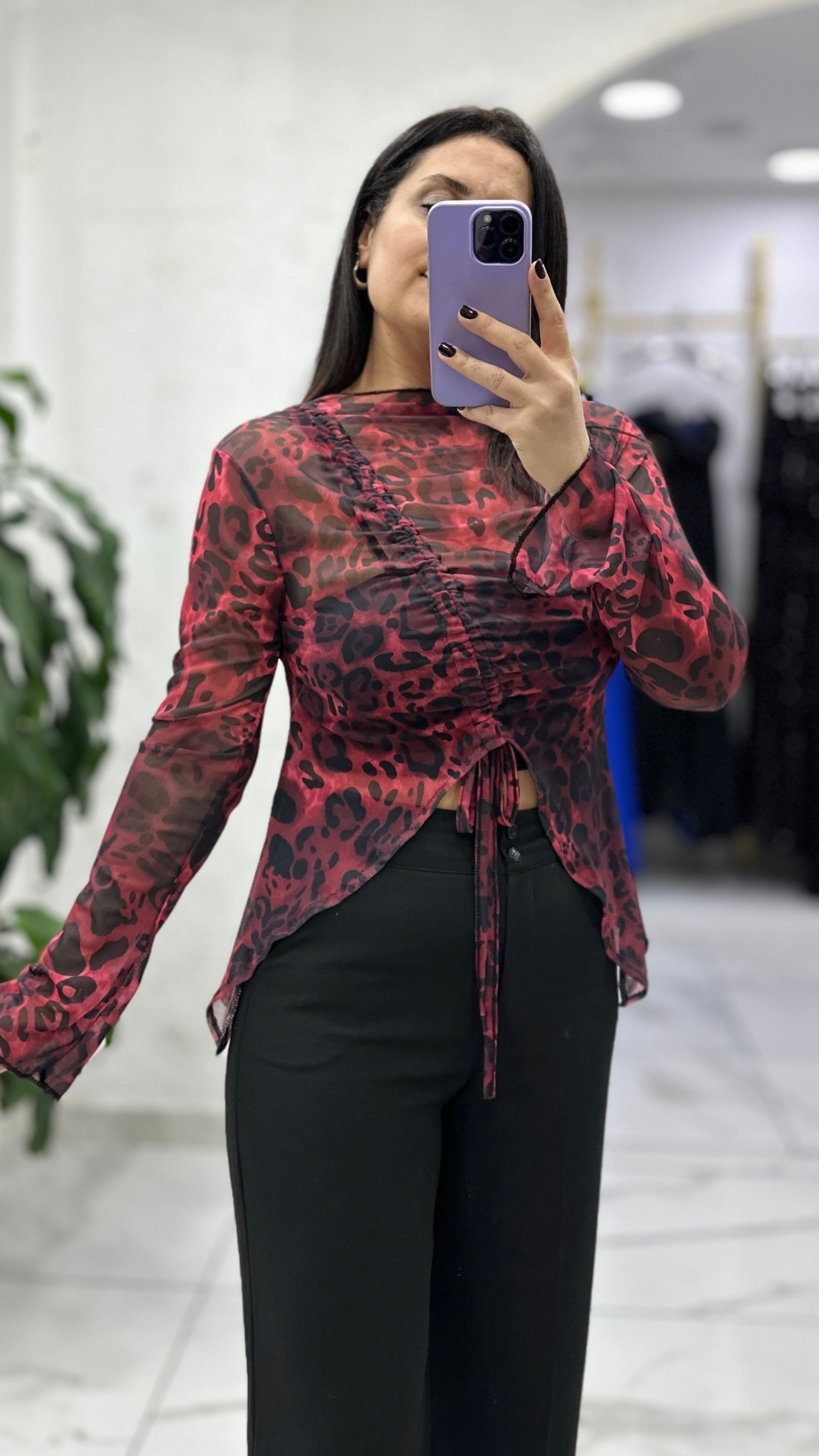 Leima Büzgülü Crop - Kırmızı