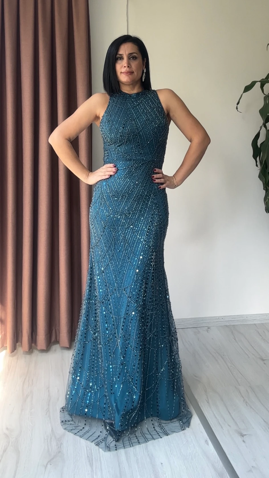 Elif Taş İşlemeli Abiye - Petrol