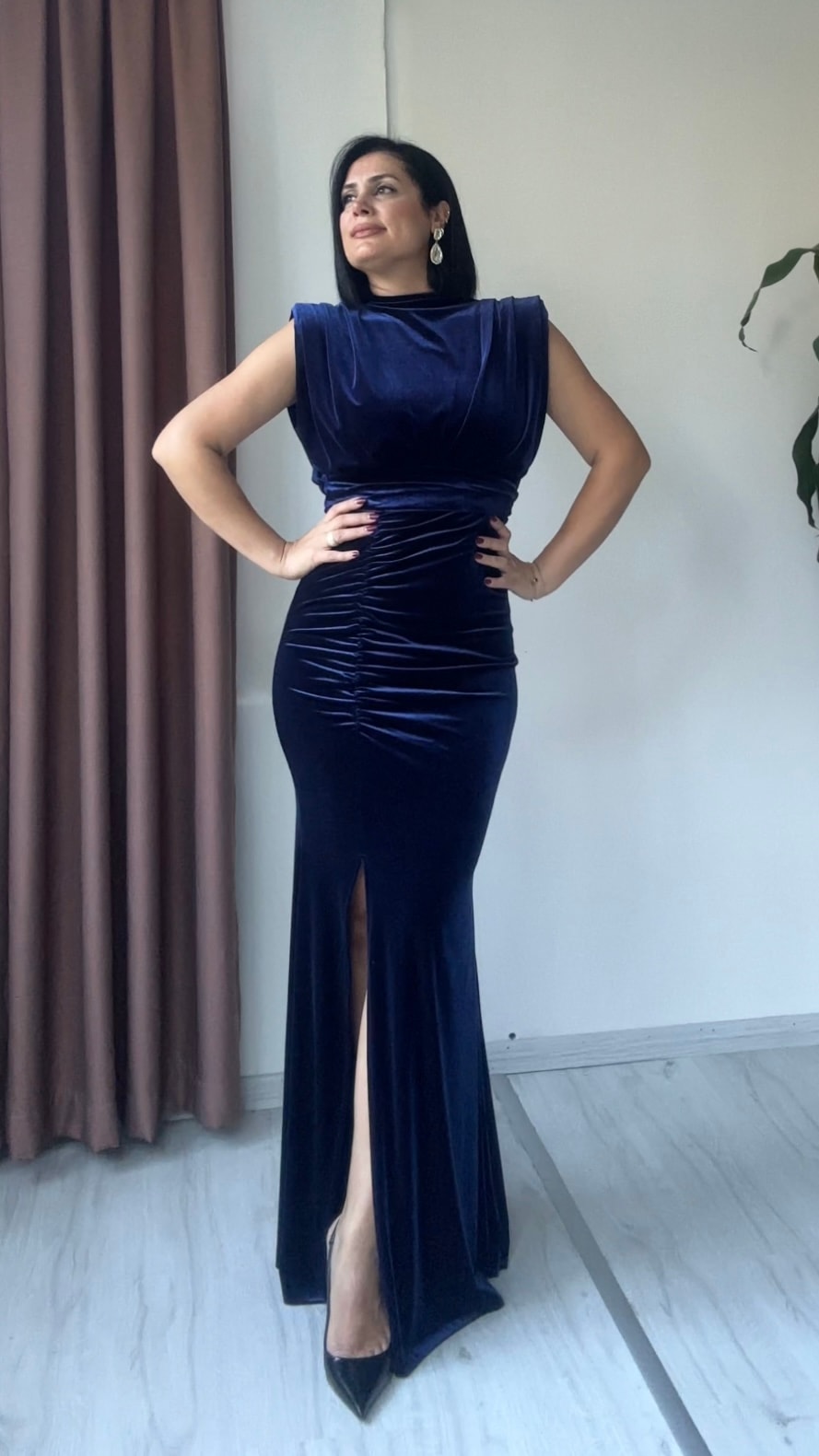 Candy Kadife Abiye - Lacivert