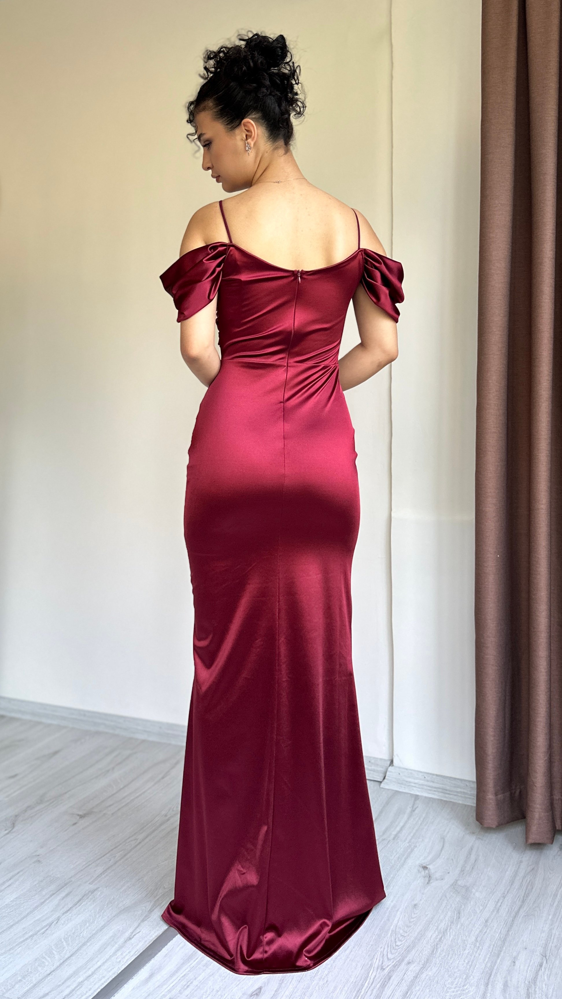 Leyal Drapeli Abiye - Bordo