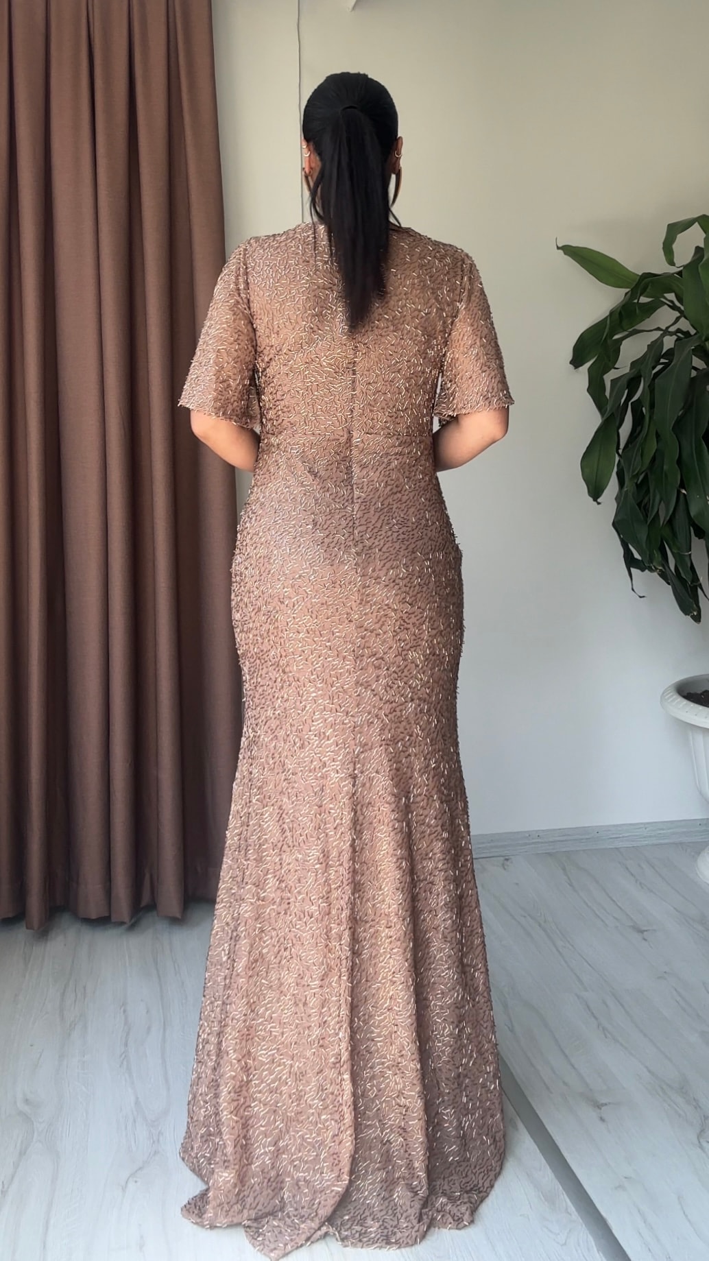 Melis İşlemeli Tasarım Abiye - Bronz