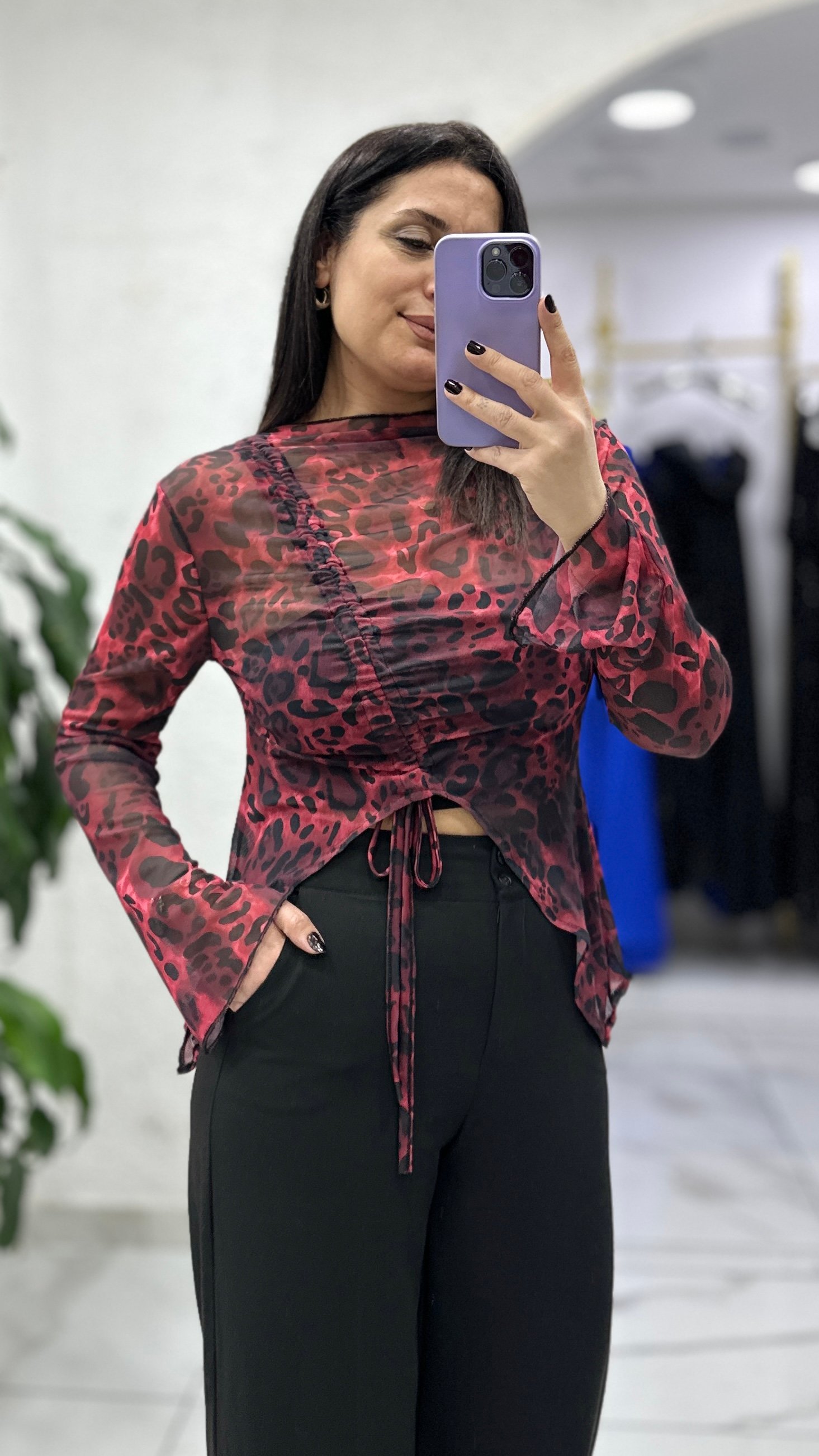 Leima Büzgülü Crop - Kırmızı