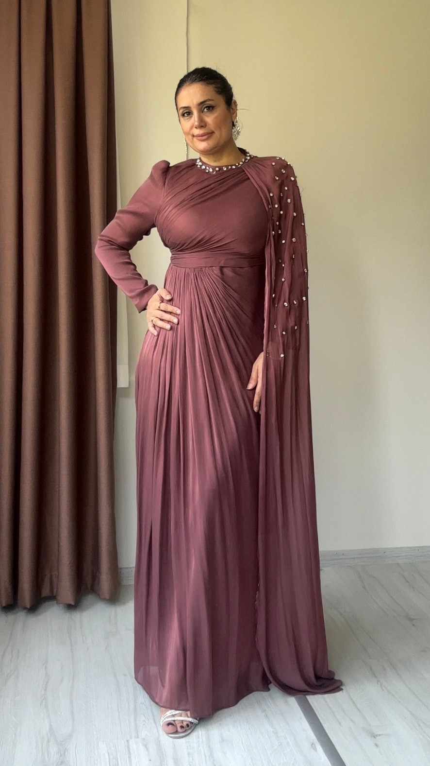 Marsala Taş Detay Abiye - Gül Kurusu