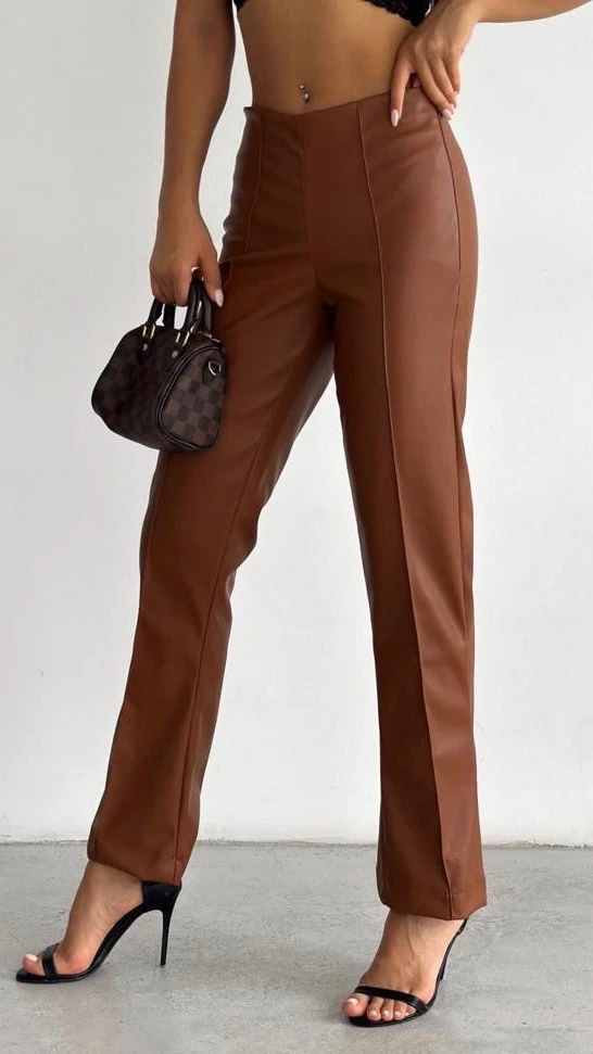 Çımalı Deri Pantolon - Taba