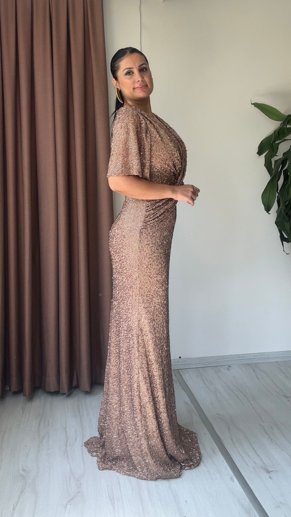 Melis İşlemeli Tasarım Abiye - Bronz