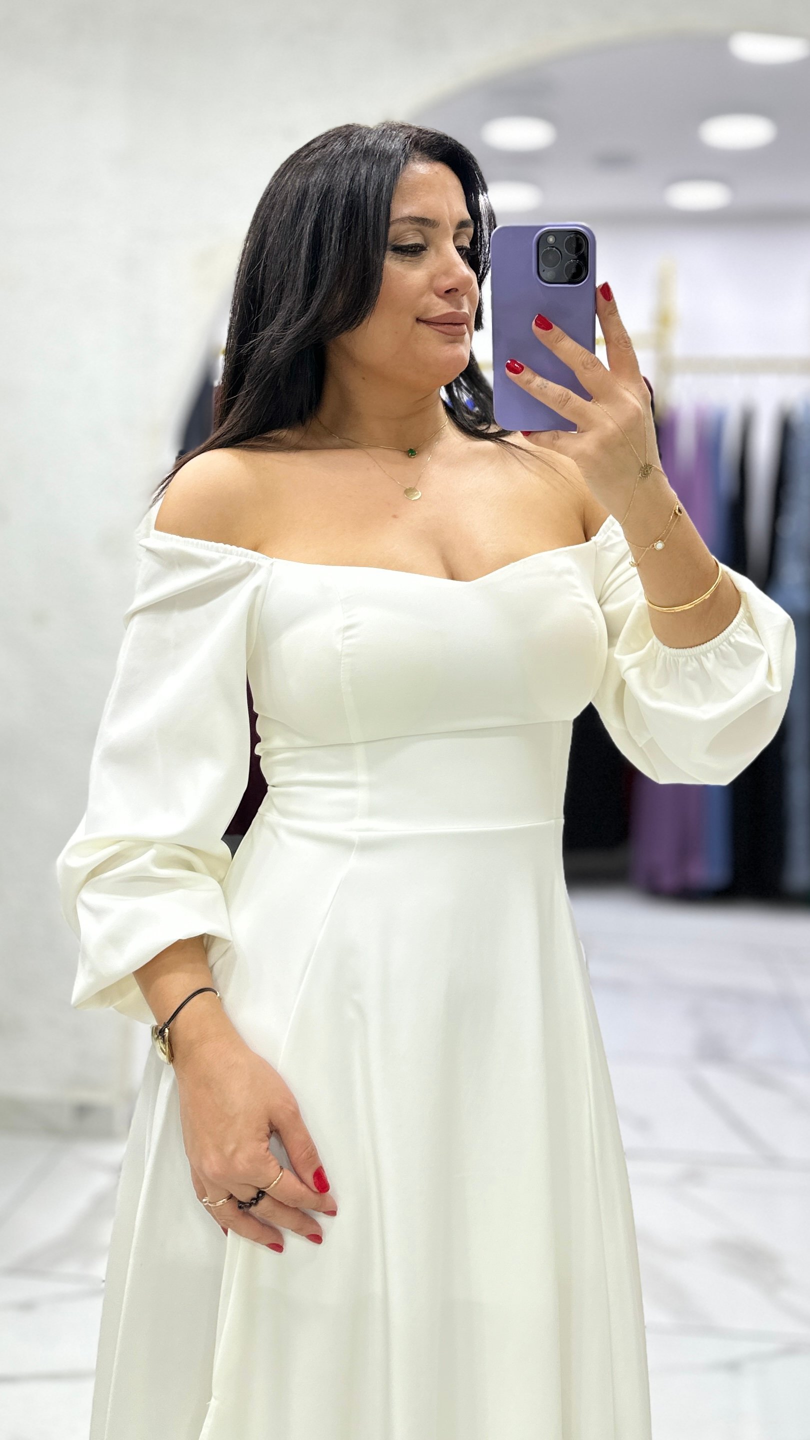 Lepar Kalp Yaka Elbise - Beyaz