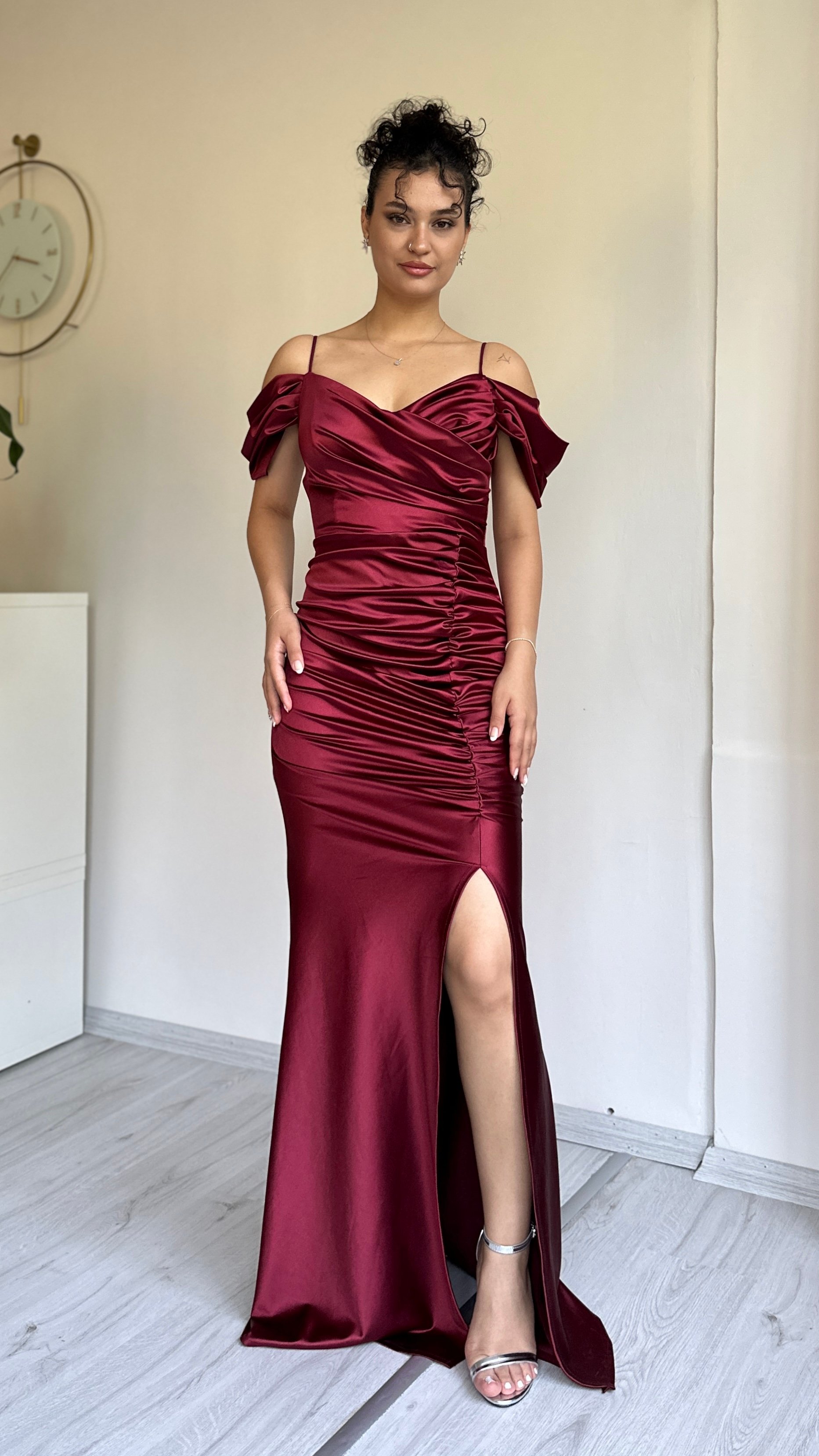 Leyal Drapeli Abiye - Bordo