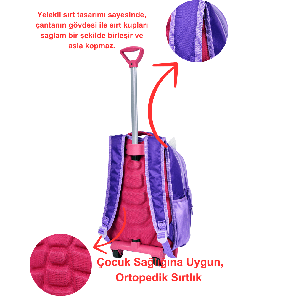 Çekçekli Tavşan Baskılı, Ortopedik Sırt Özellikli, İlkokul Çantası + Beslenme Çantası