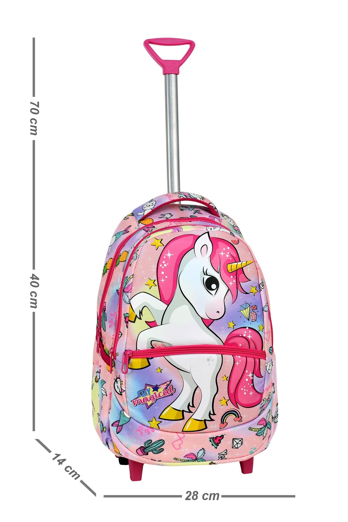 Çekçekli 3'lü Okul Seti, Unicorn Desenli İlkokul Çantası + Beslenme Çantası + Kalemlik