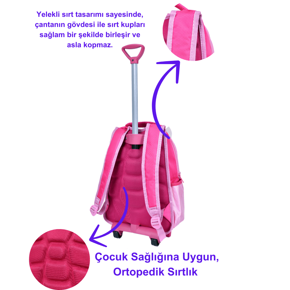 Çekçekli Tavşan Baskılı, Ortopedik Sırt Özellikli, İlkokul Çantası + Beslenme Çantası