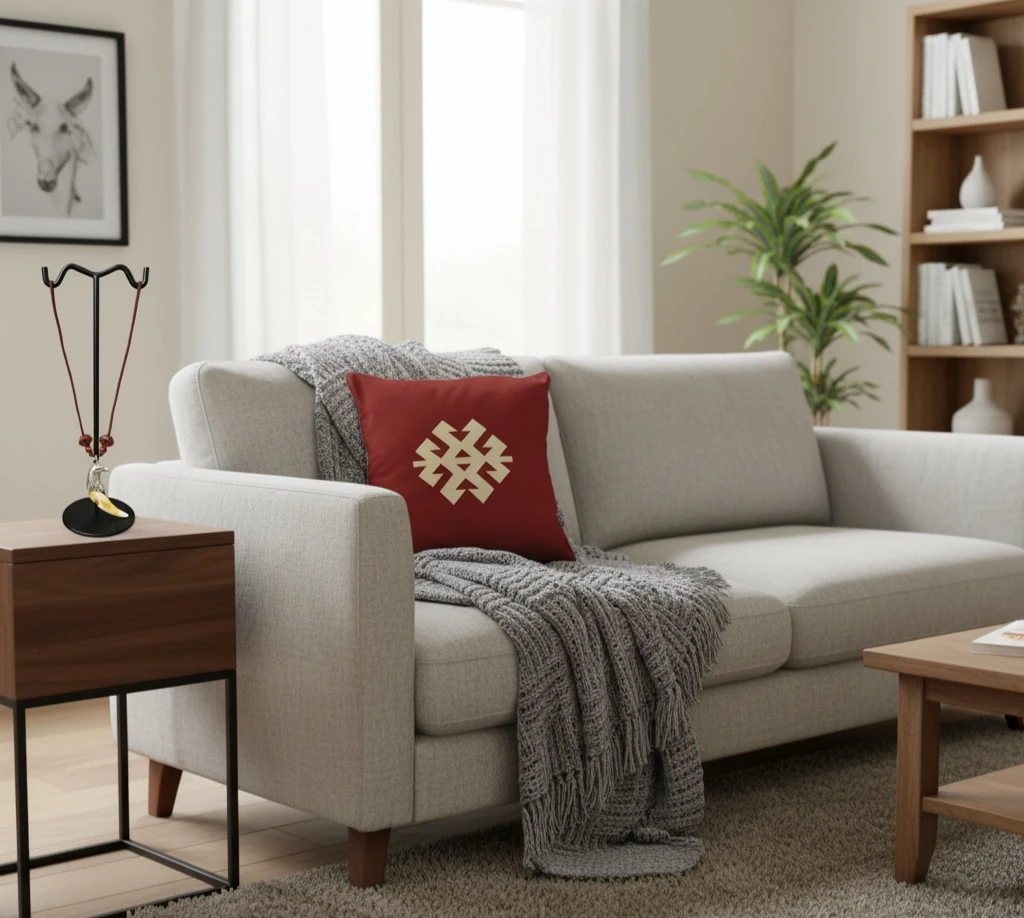 Koç Boynuzu Motifli Kırlent Kılıfı