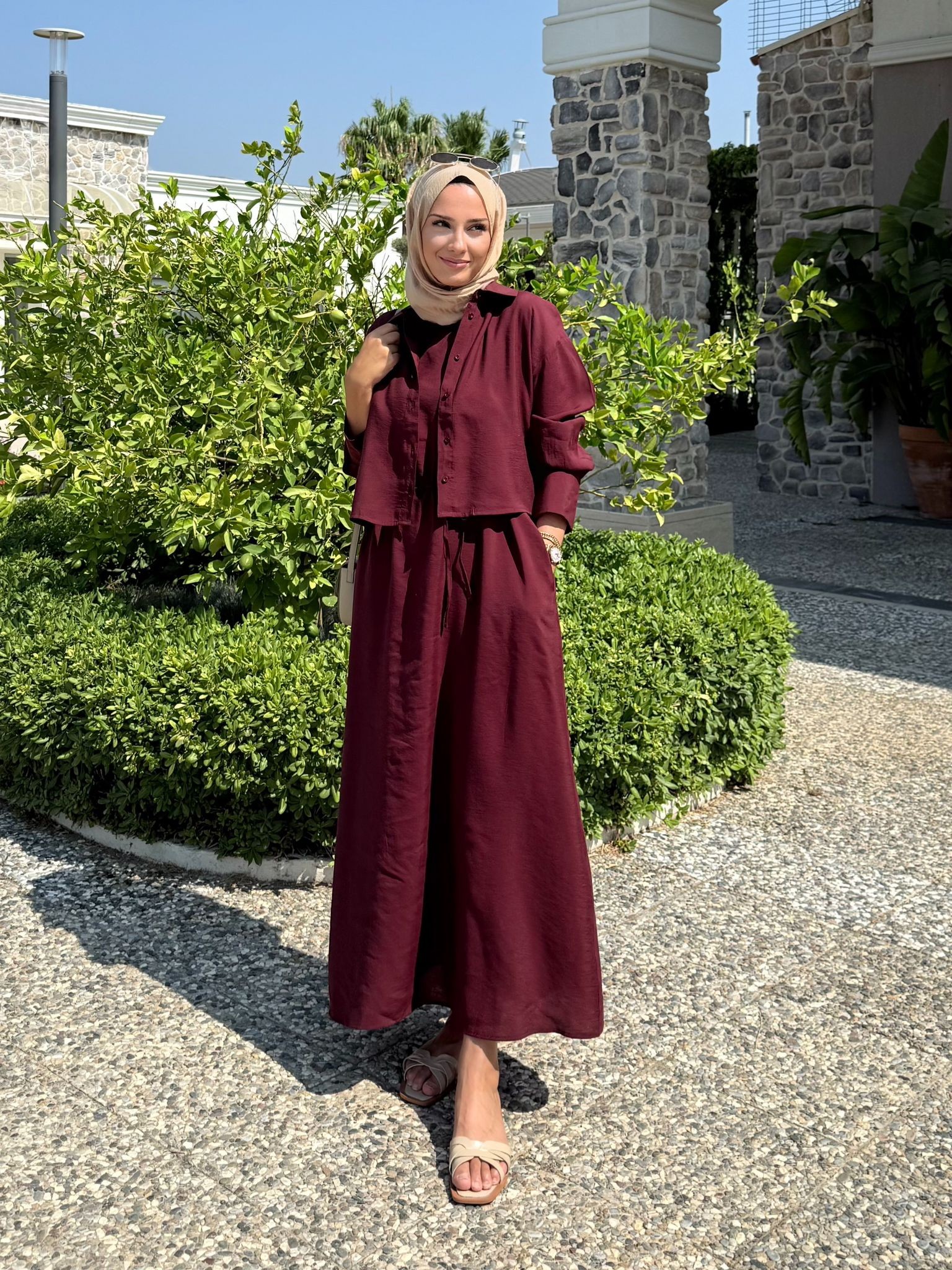 Luiza Gömlekli Elbise - Bordo