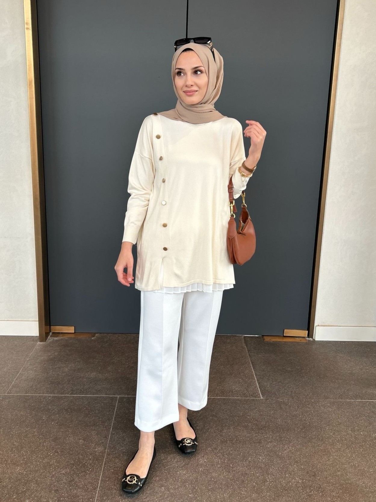 Hera Merserize Tunik - Ekru