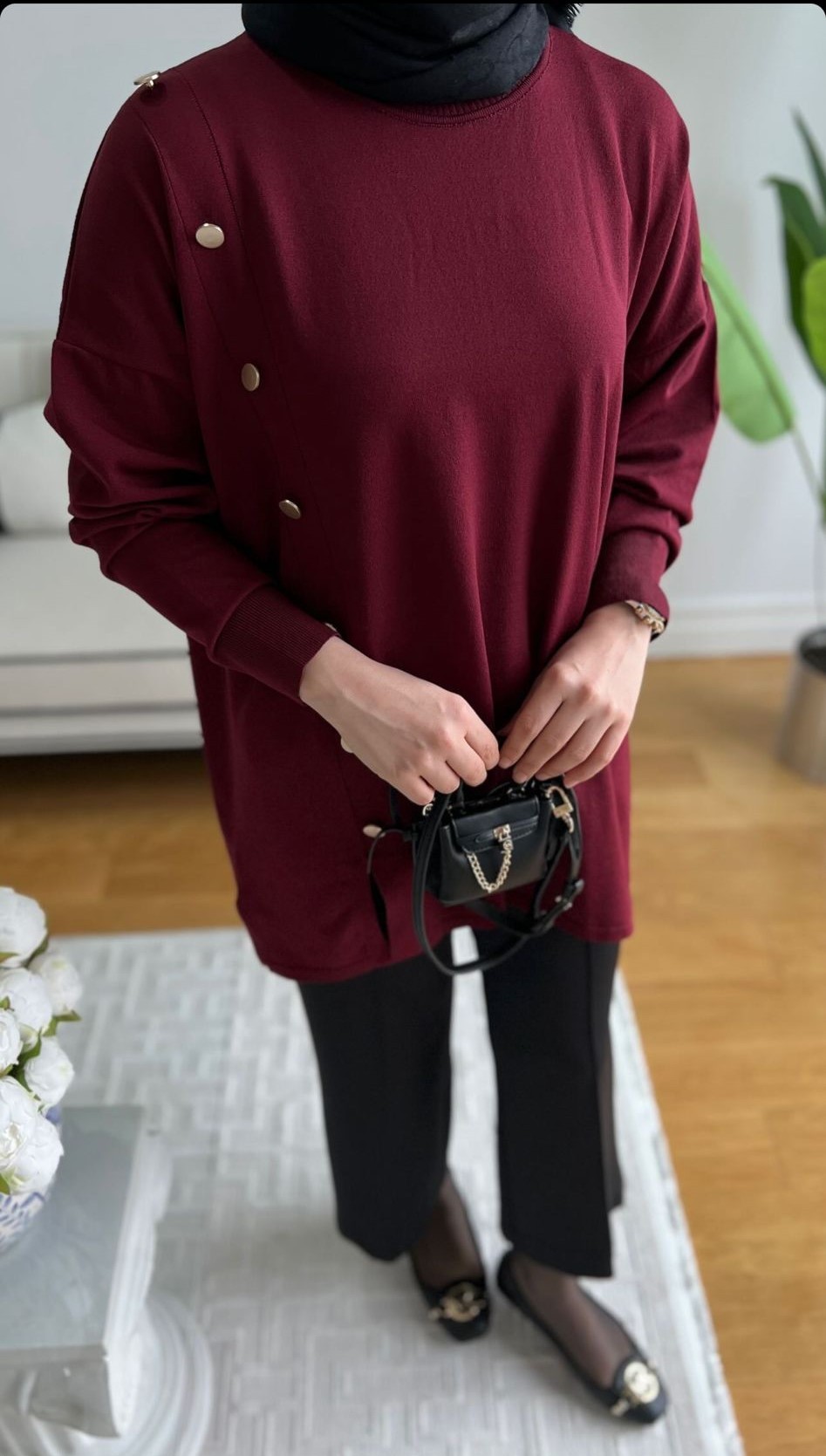 Hera Merserize Tunik - Bordo