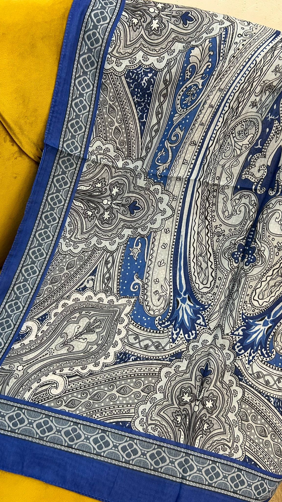 Etnik desen 100% Soft Pamuk Şal - Mavi