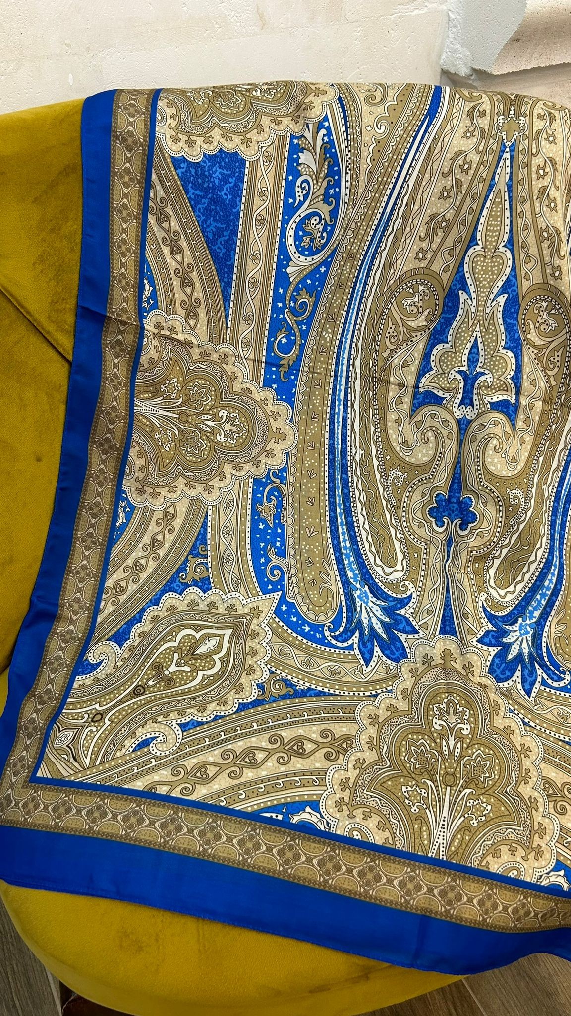 Etnik desen 100% Soft Pamuk Şal - Saks mavisi